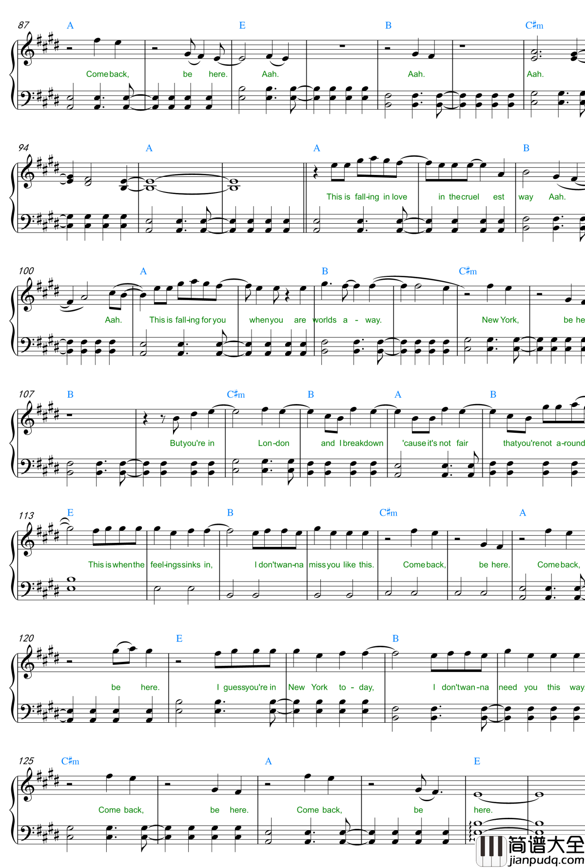 Come_Back_Be_Here钢琴谱_Taylor_Swift