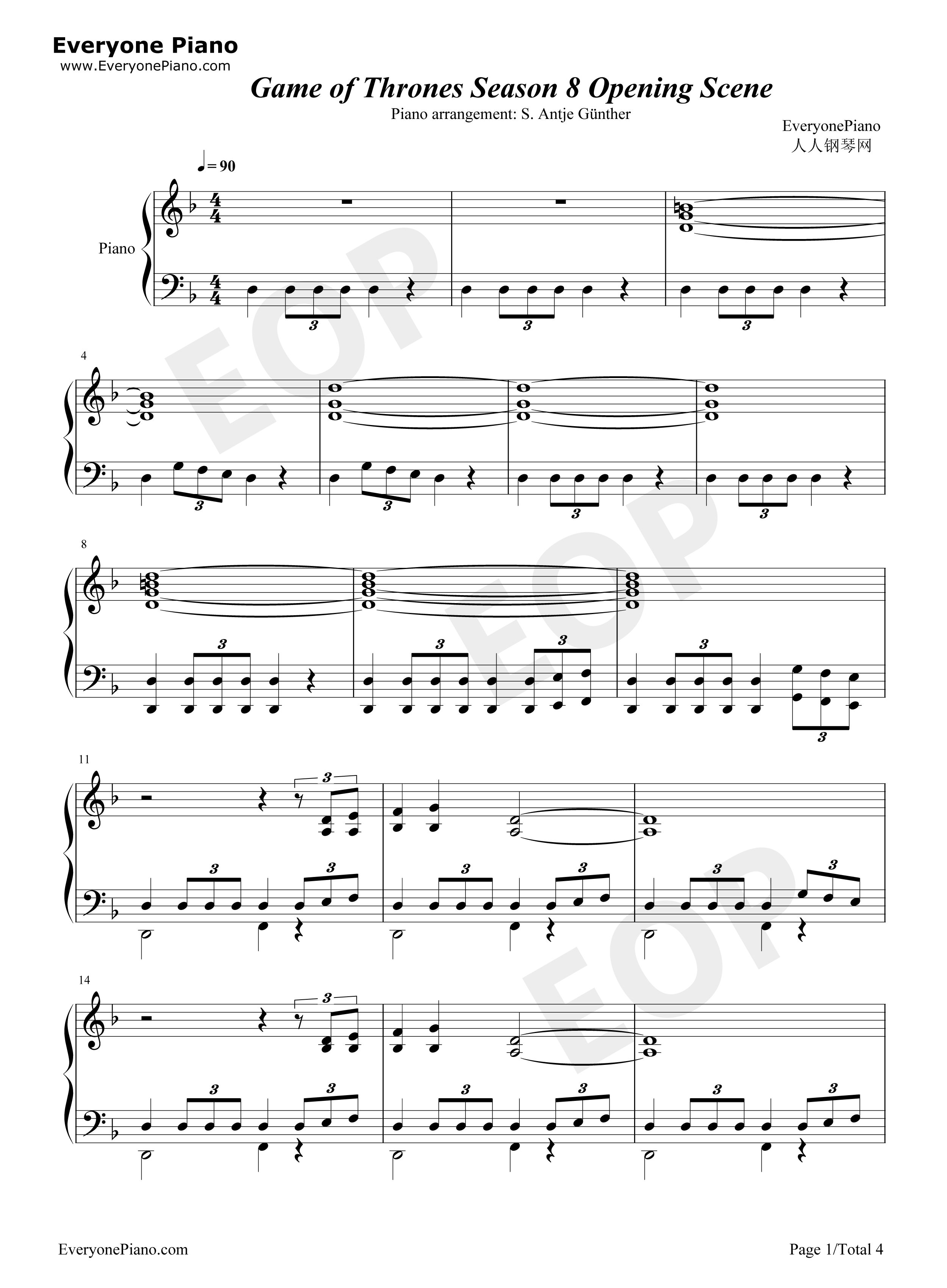 权力的游戏第八季钢琴谱_Ramin_Djawadi