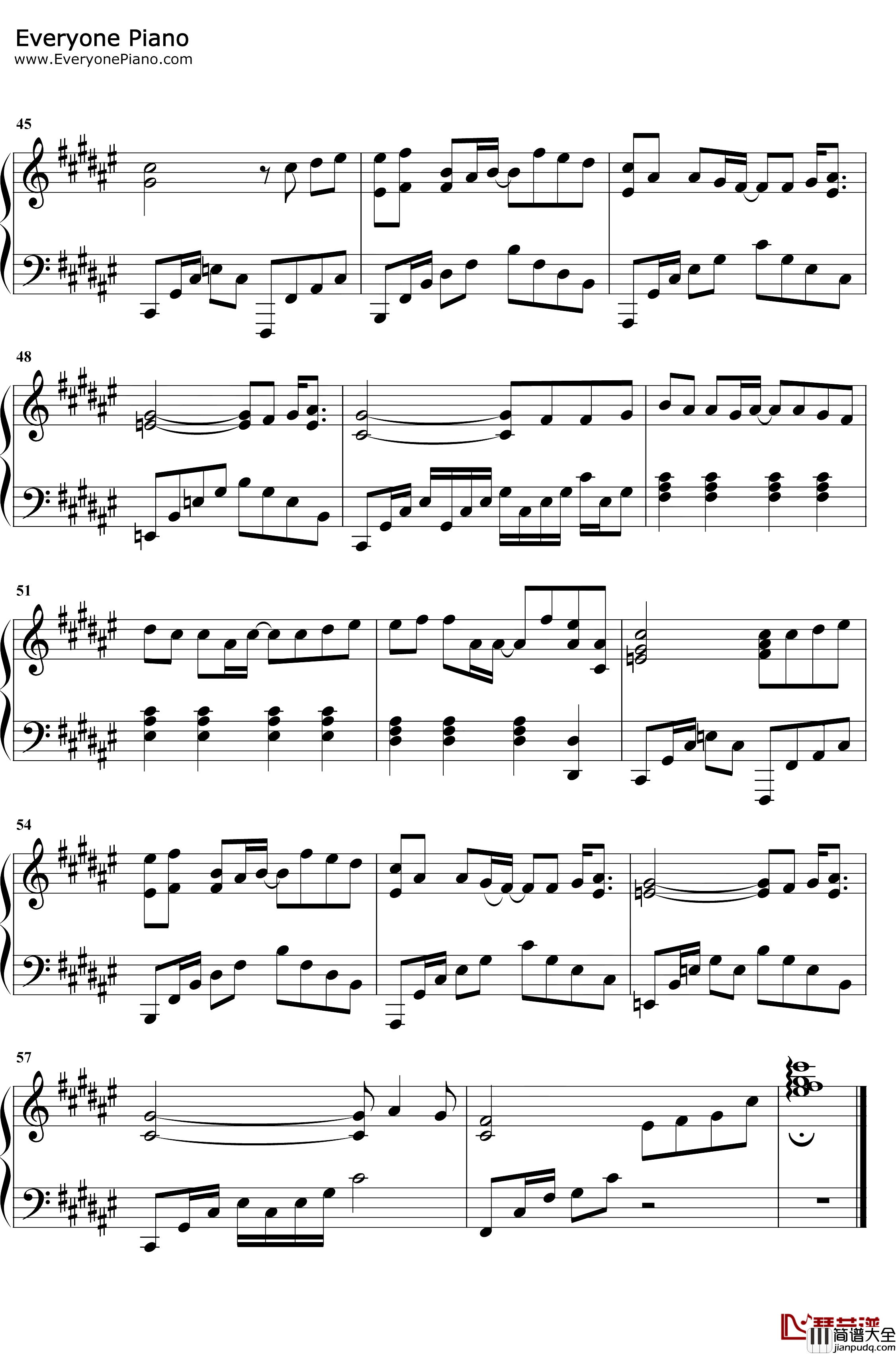 不在钢琴谱_韩安旭_韩安旭