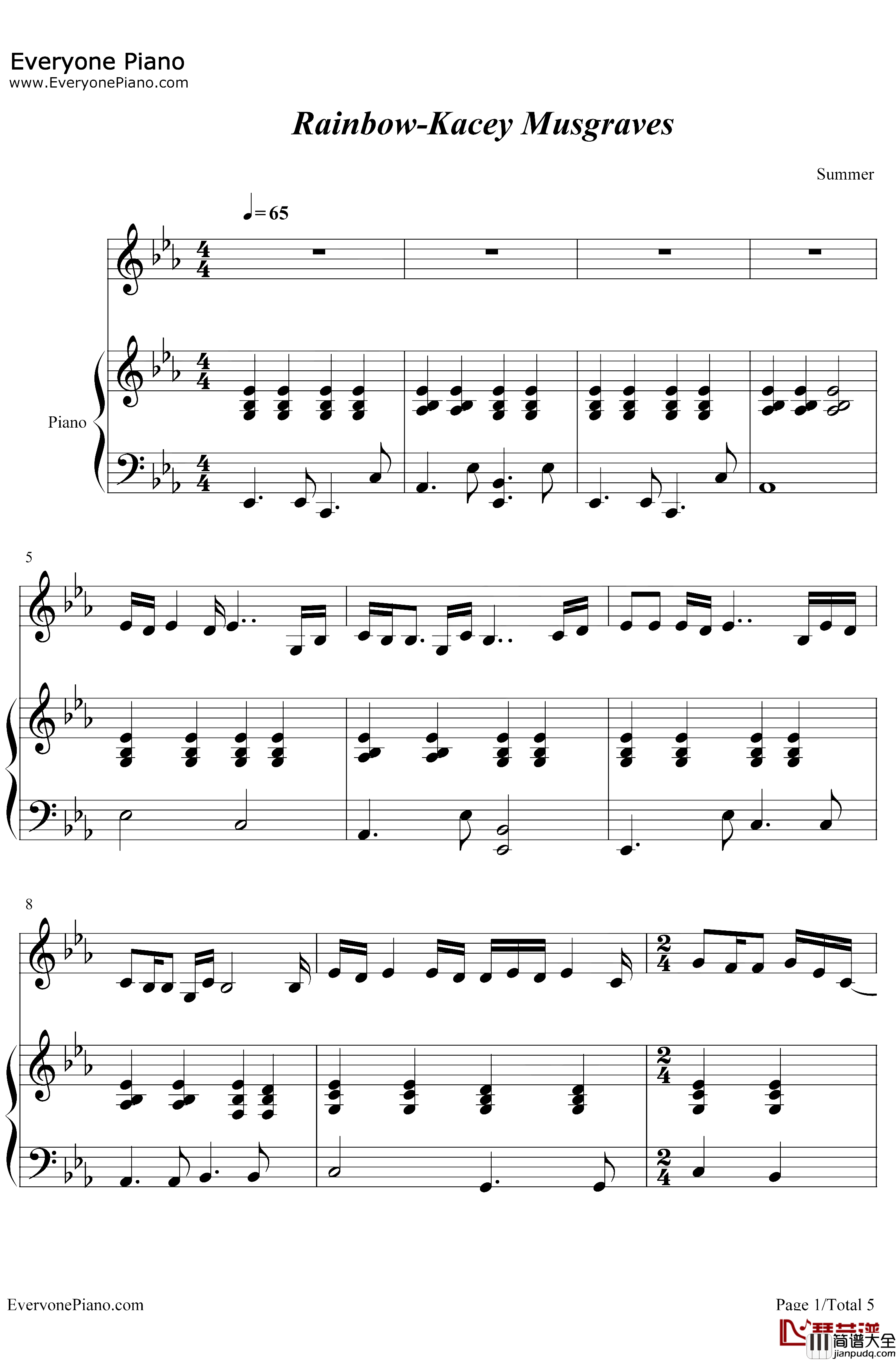 Rainbow钢琴谱_Kacey_Musgraves
