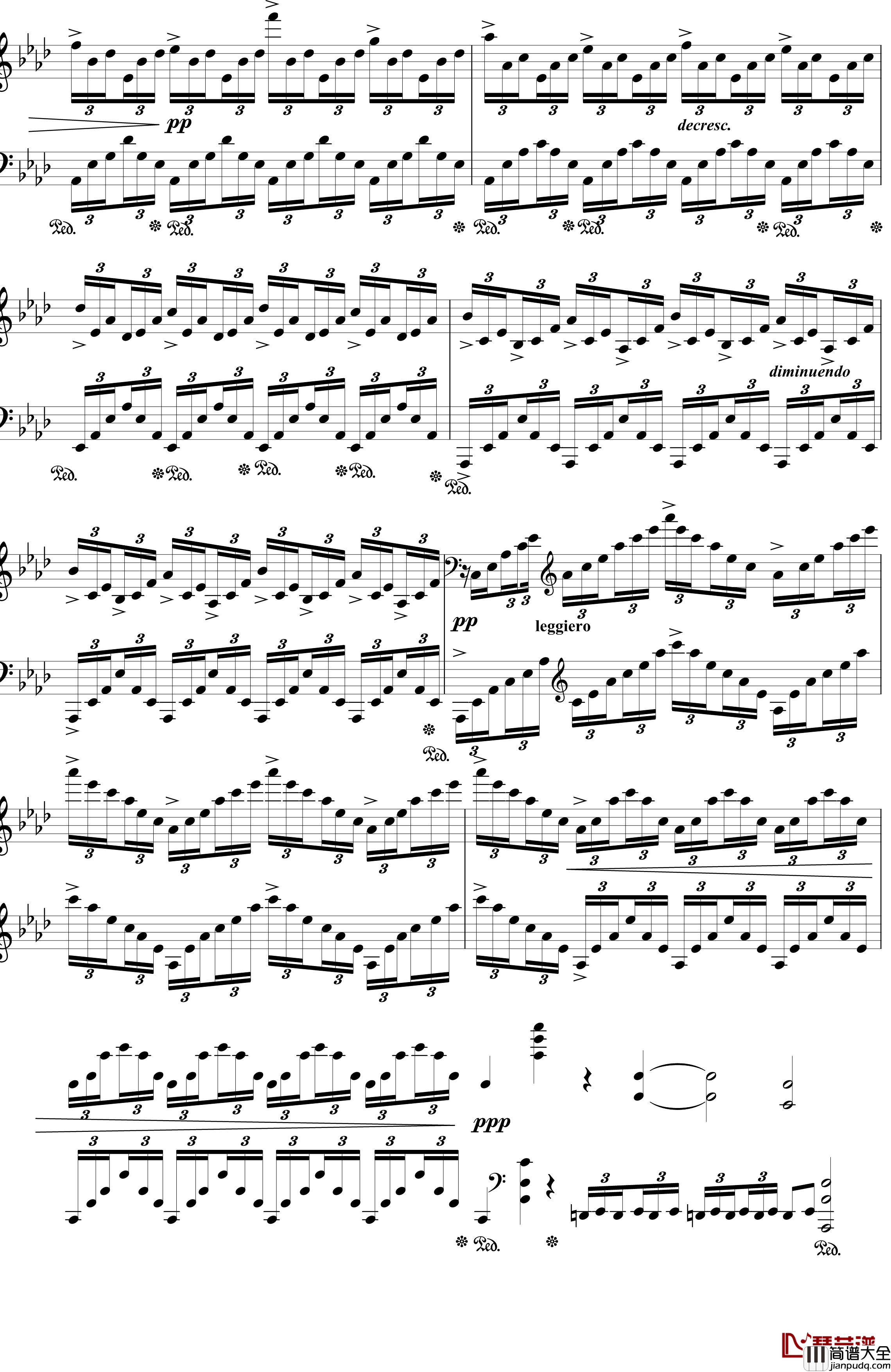 肖邦练习曲op25no1钢琴谱_竖琴_肖邦