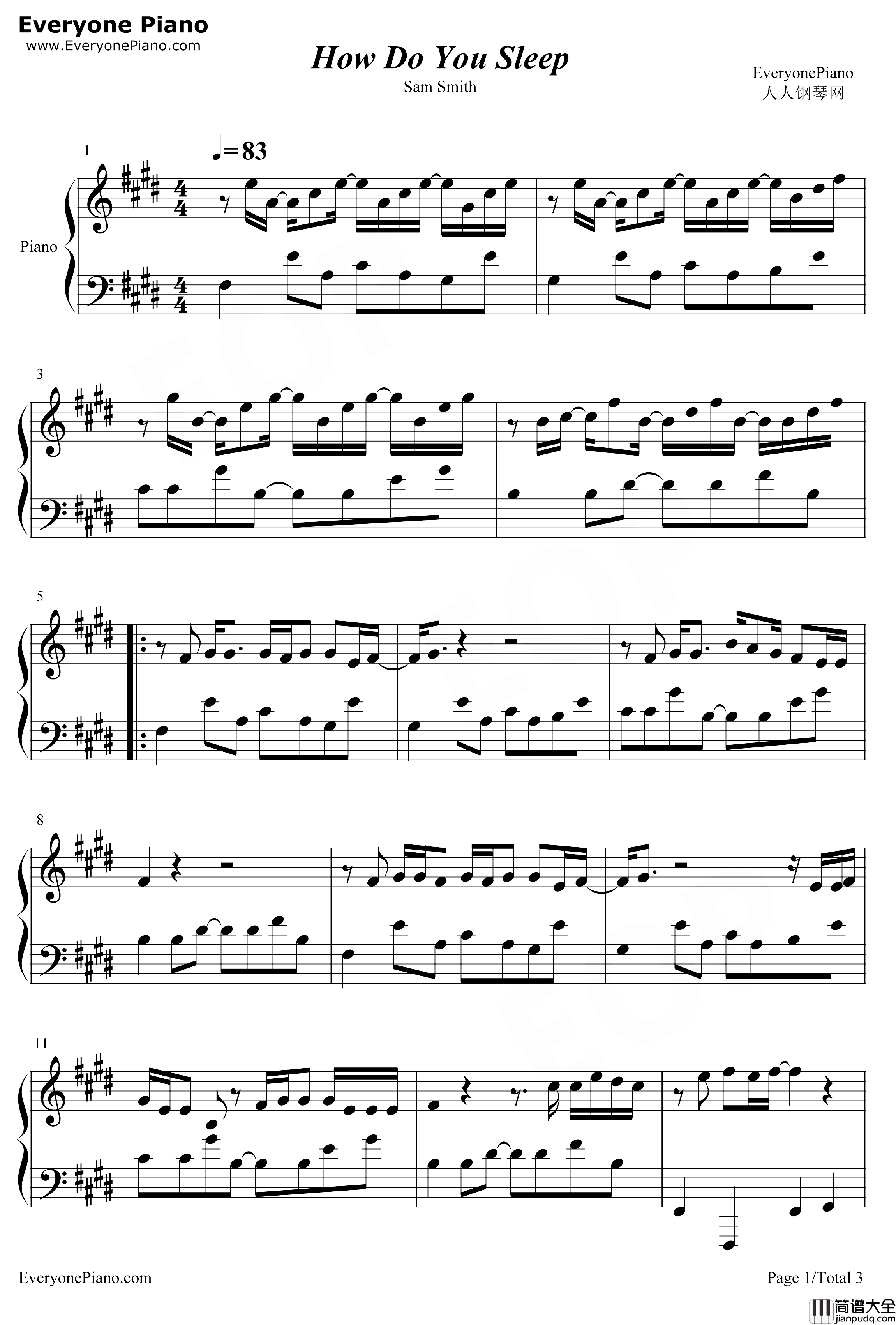 How_Do_You_Sleep钢琴谱_SamSmith