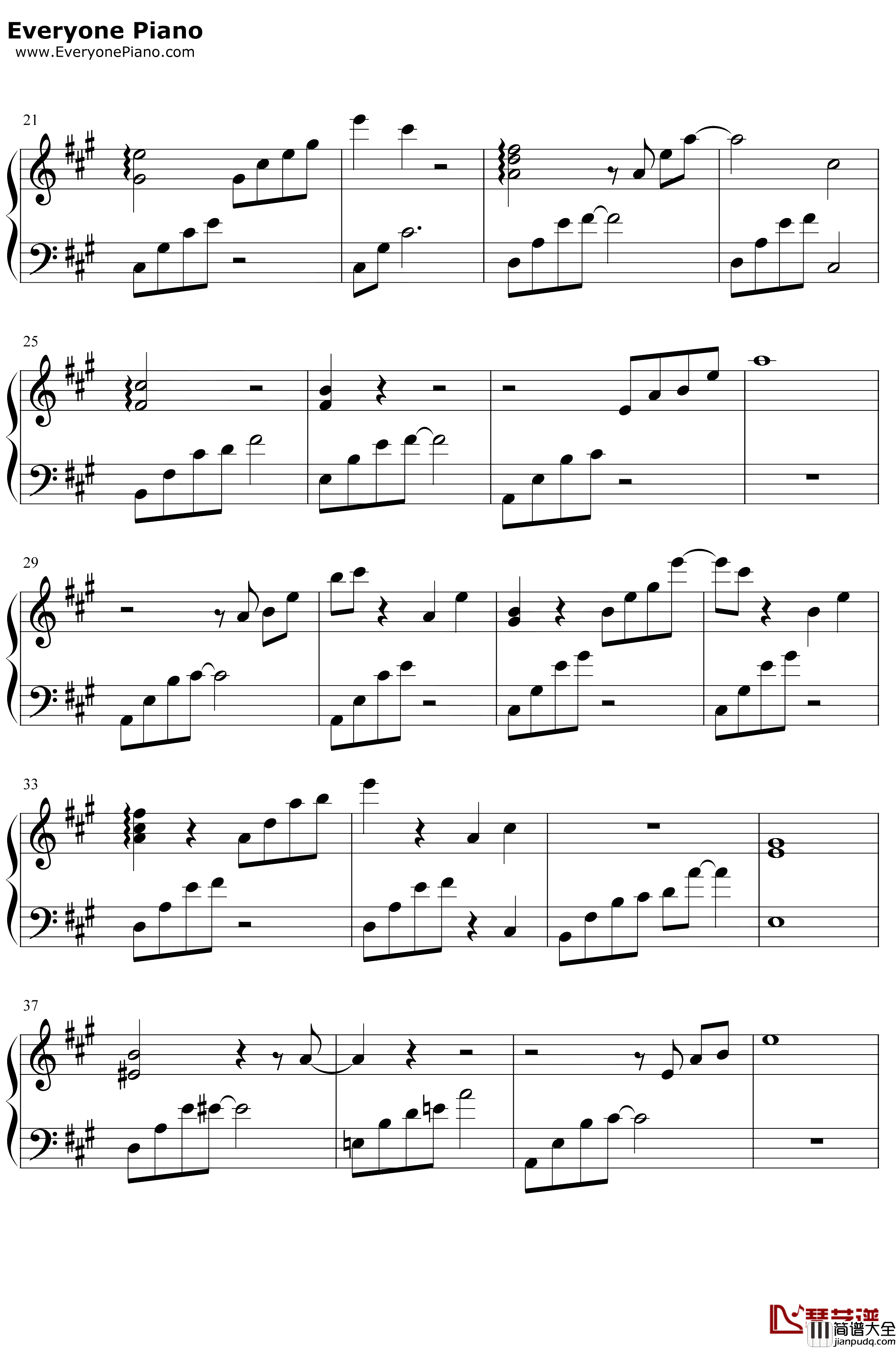 我在这里钢琴谱_张杰_完美伴奏版_二炮手插曲