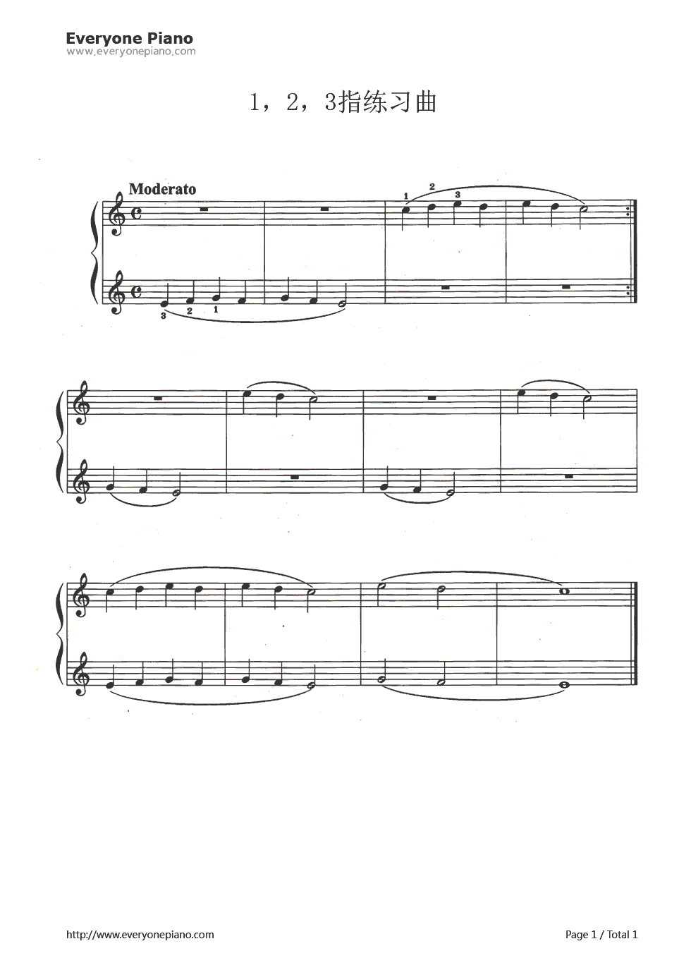 1、2、3指练习曲钢琴谱_未知