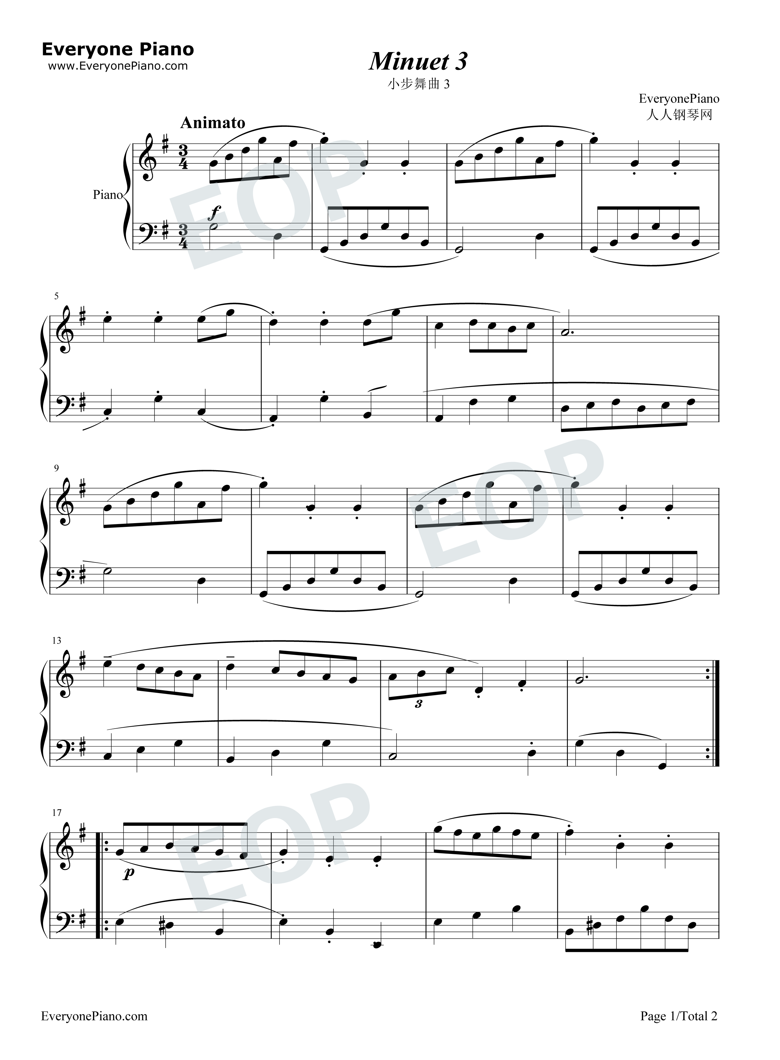 小步舞曲3钢琴谱_巴赫