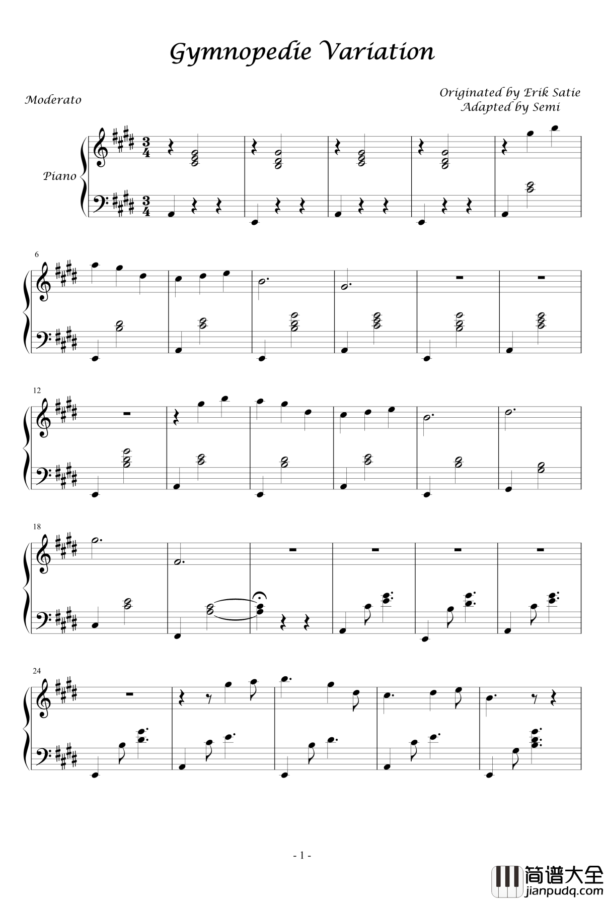 Gymnopedie_Variation钢琴谱_Erik_satie