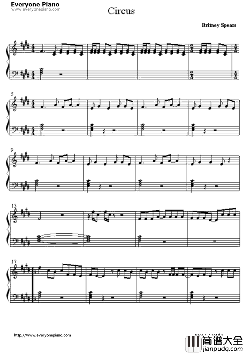 Circus钢琴谱_BritneySpears