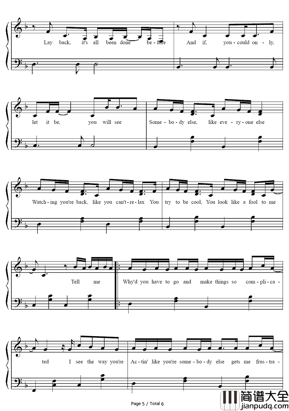 Complicated钢琴谱_Avril_Lavigne