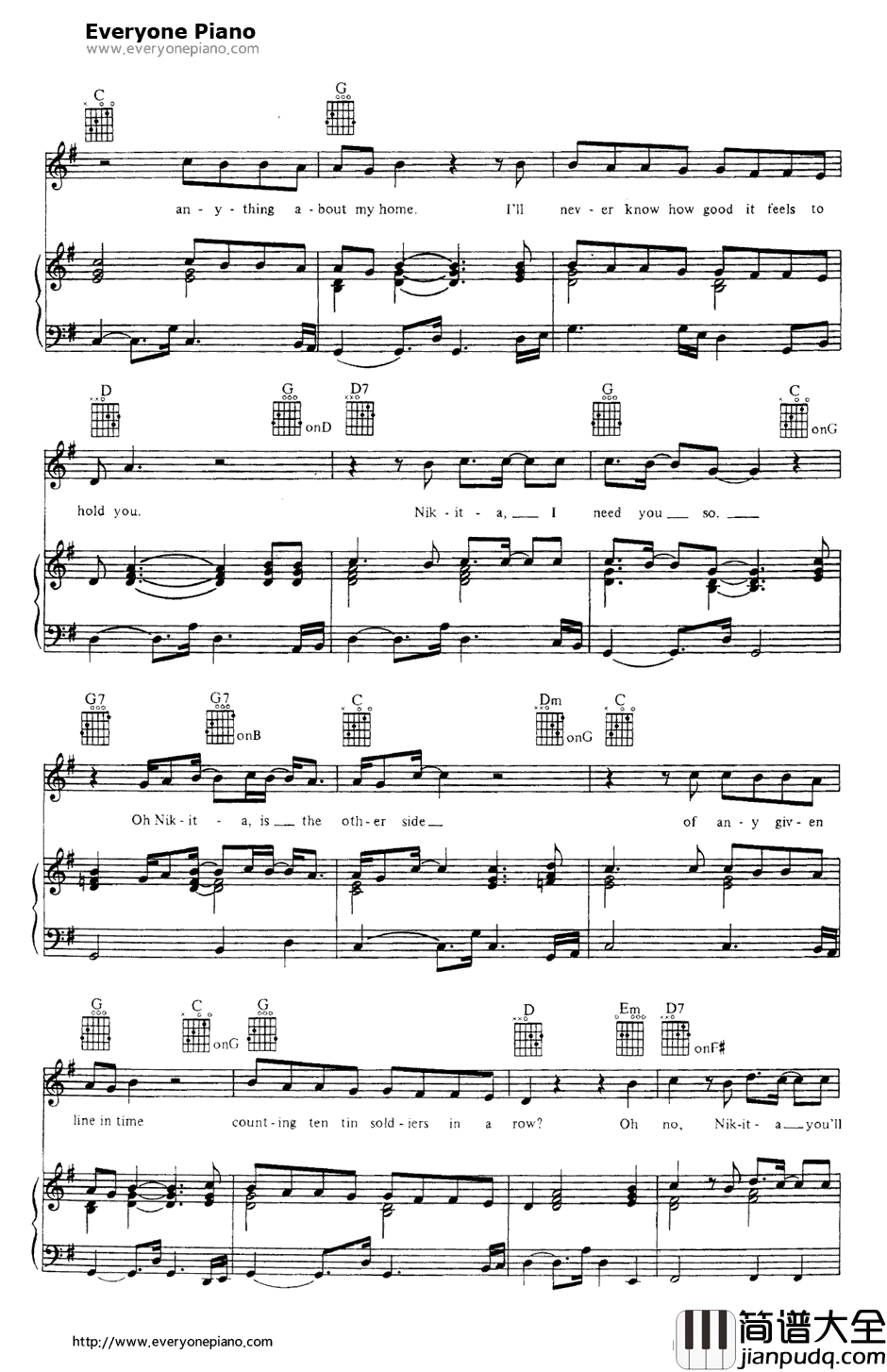 Nikita钢琴谱_EltonJohn 艾尔顿·约翰