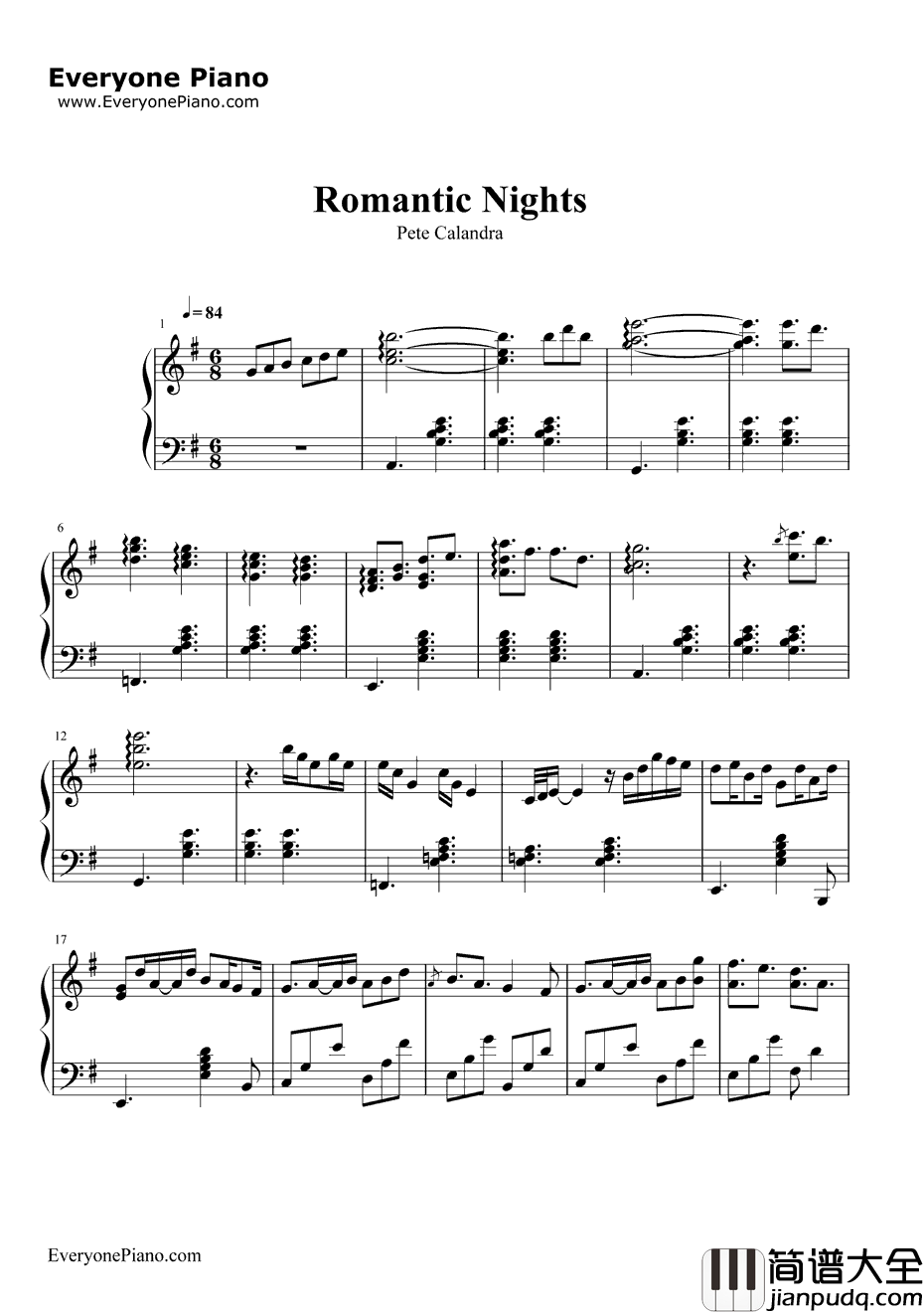 RomanticNights钢琴谱_PeteCalandra_爱情公寓插曲