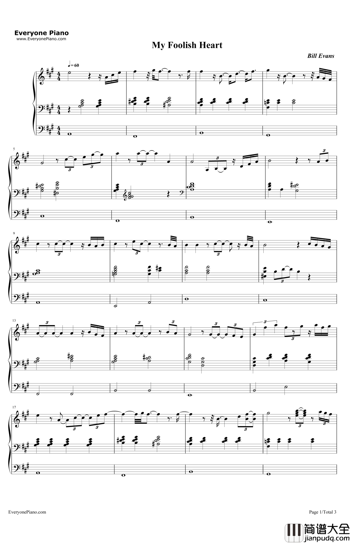 MyFoolishHeart钢琴谱_BillEvans