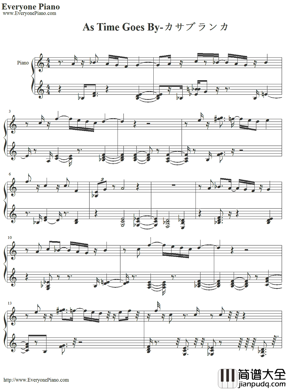 As_Time_Goes_By钢琴谱_HermanHupfeld_卡萨布兰卡主题曲