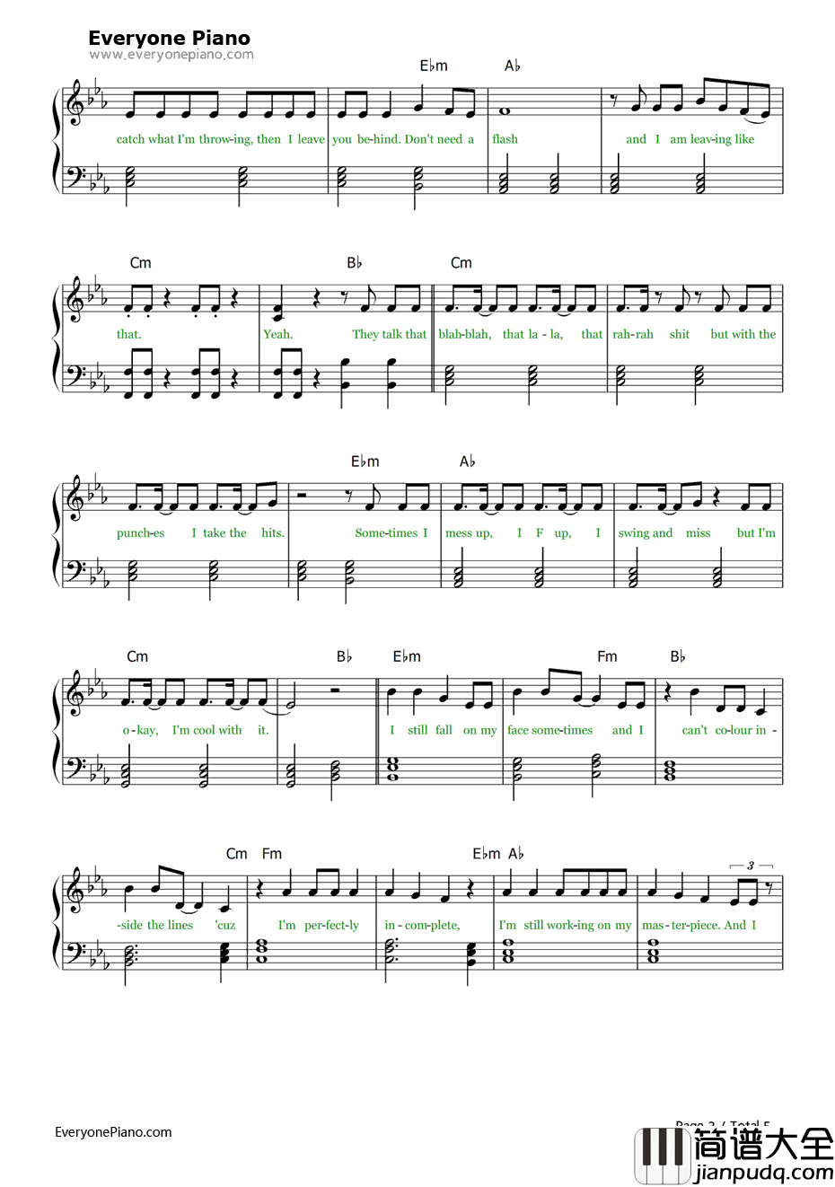 Masterpiece钢琴谱_JessieJ