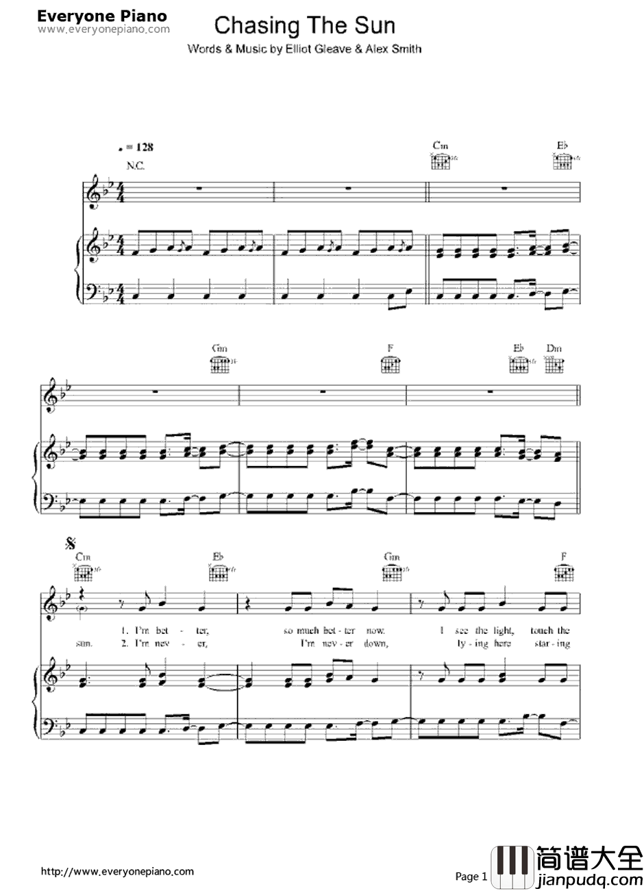 Chasing_the_Sun钢琴谱_TheWanted_冰川时代4主题曲