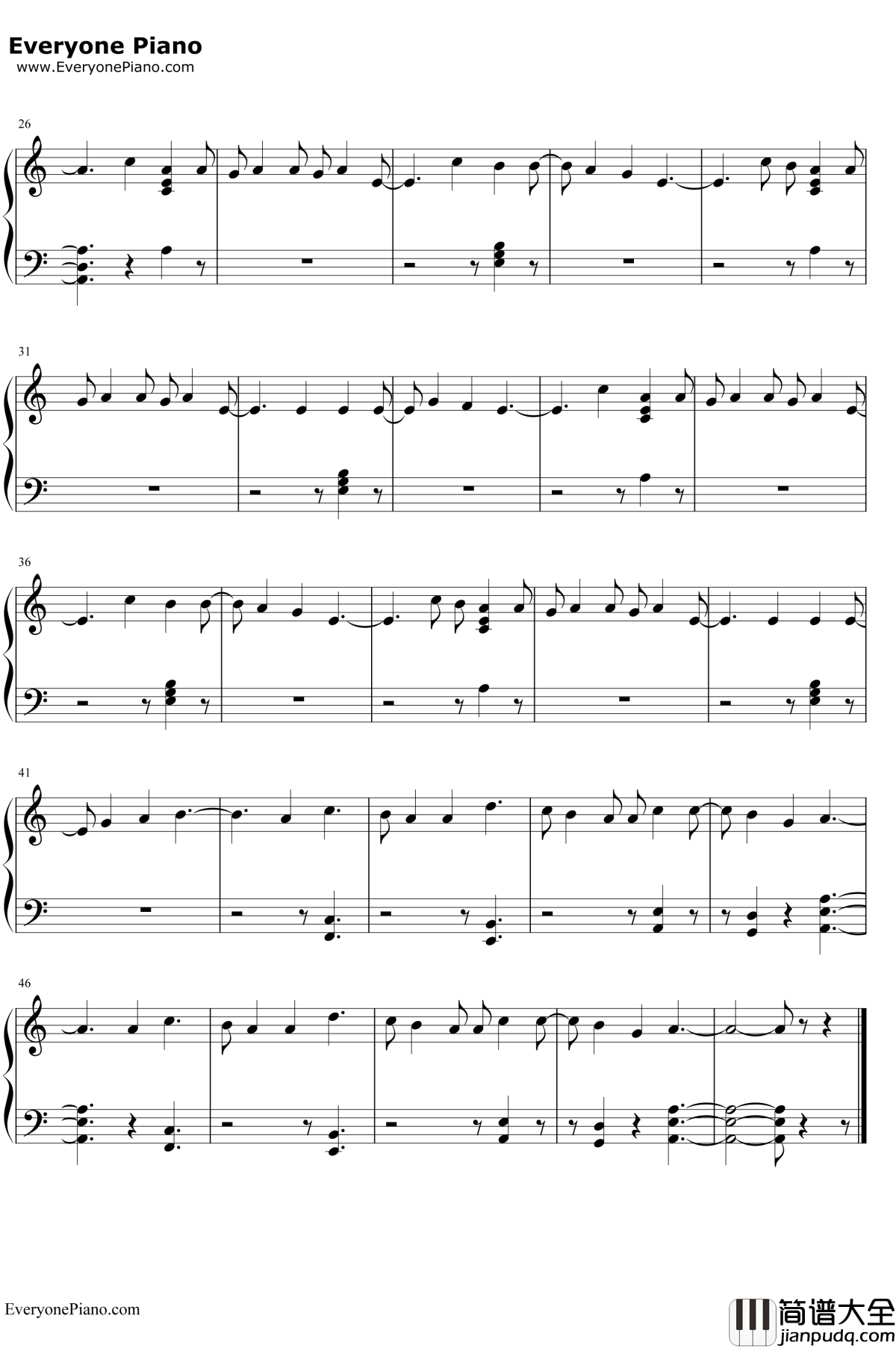 HandsOfGold钢琴谱_EdSheeran_权力的游戏第七季OST