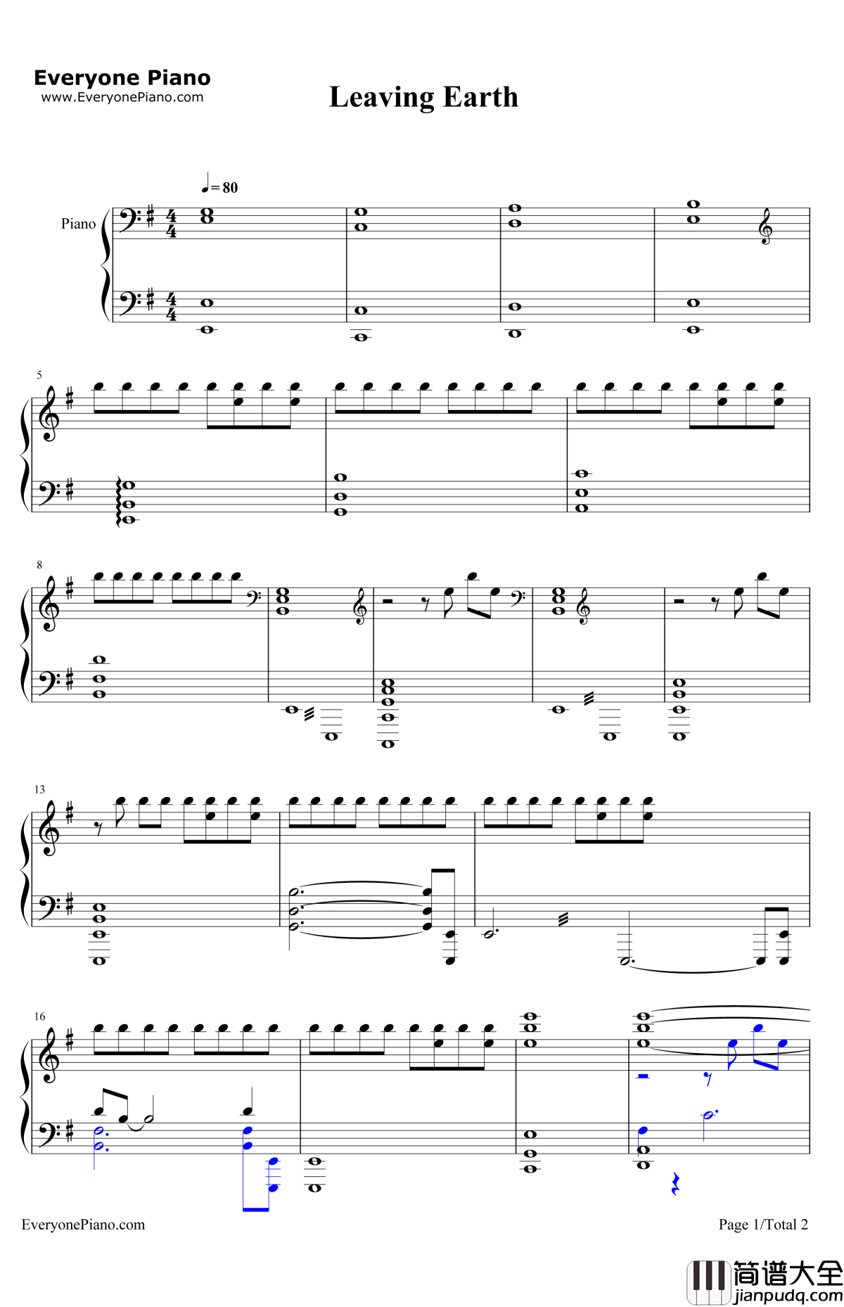 LeavingEarth钢琴谱_SamHulick_质量效应3原声音乐