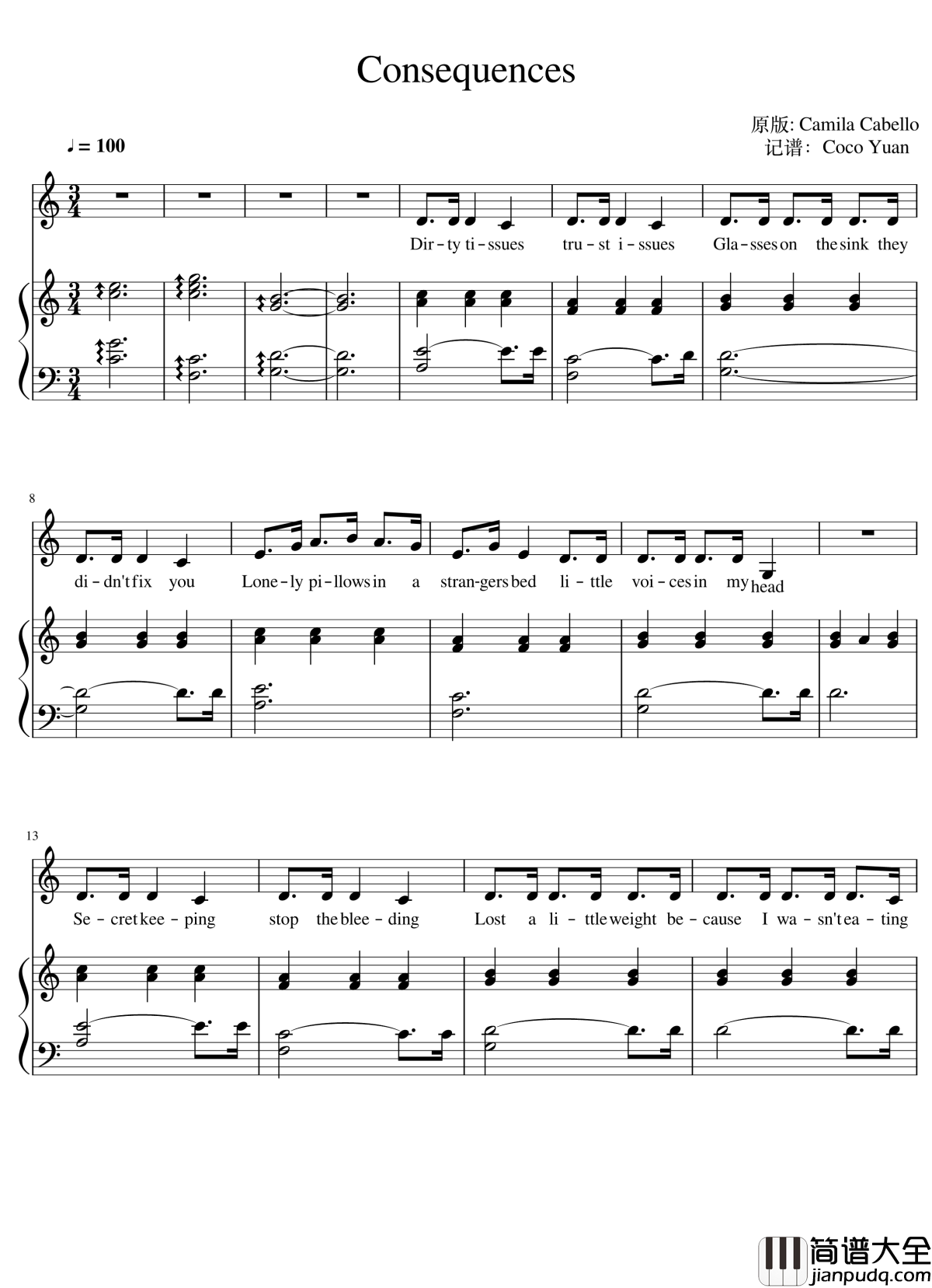 Consequences钢琴谱_弹唱谱_Camila_Cabello