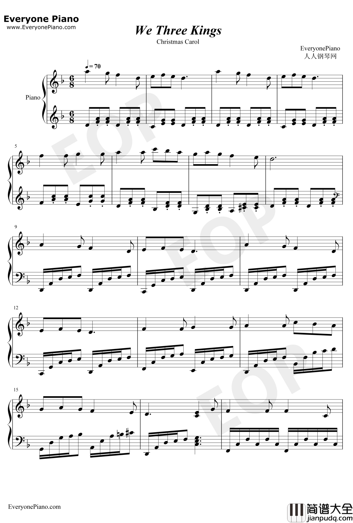 We_Three_Kings钢琴谱_JohnHenryHopkinsJr._WeThreeKingsofOrientAre_圣诞歌曲