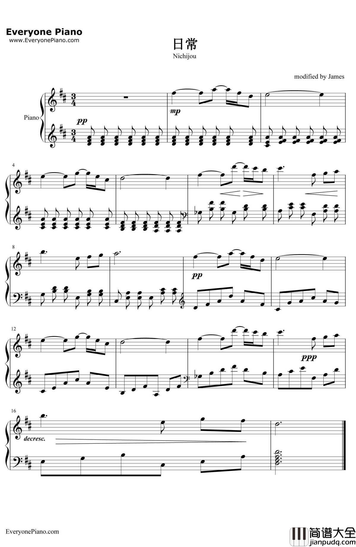 NichijouOST钢琴谱_野见佑二_动画_日常_插曲