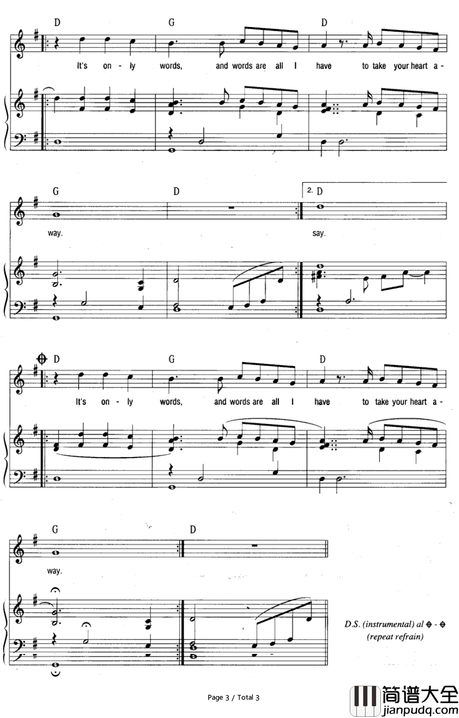 Words钢琴谱_Bee_Gees