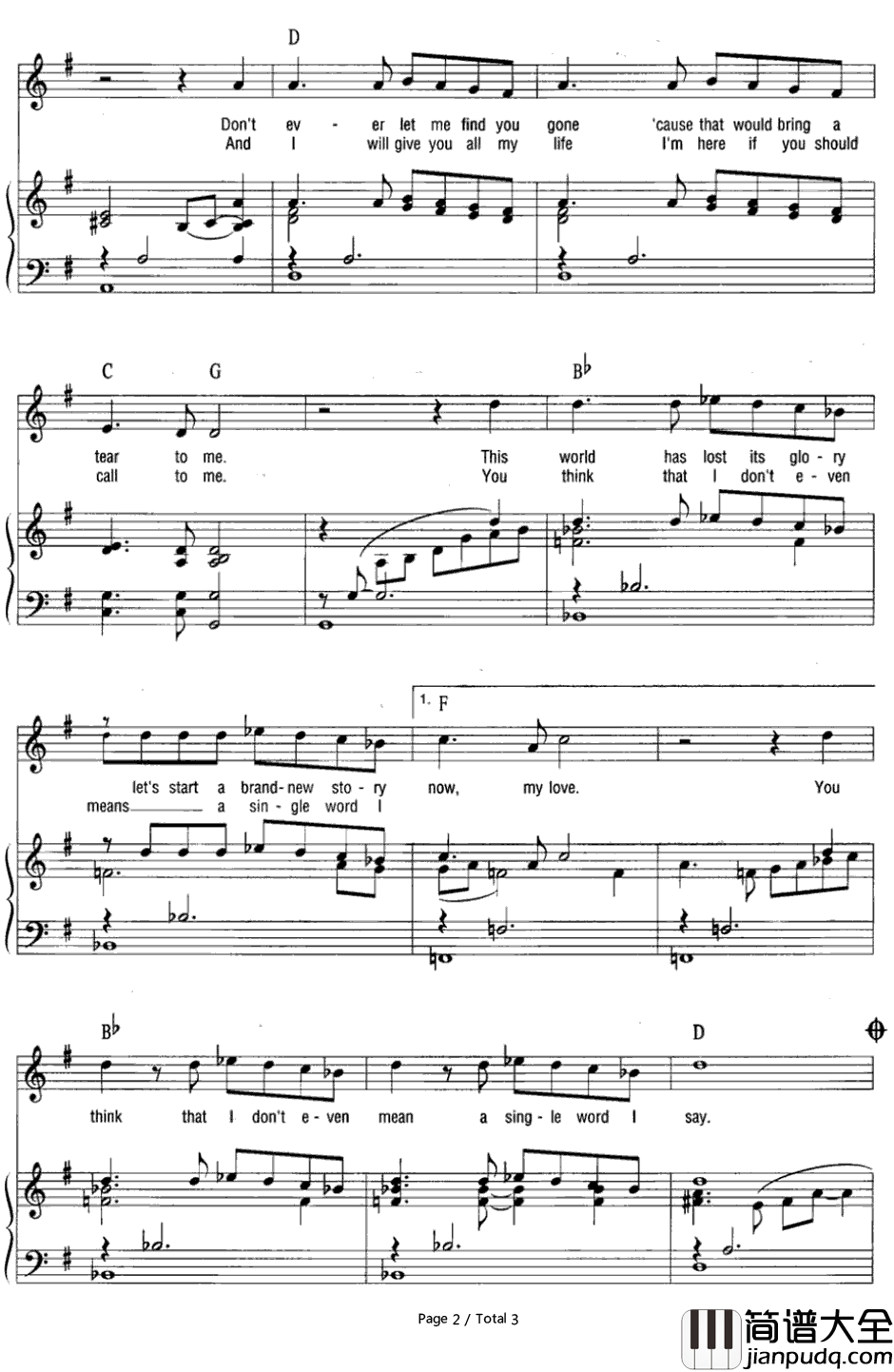 Words钢琴谱_Bee_Gees