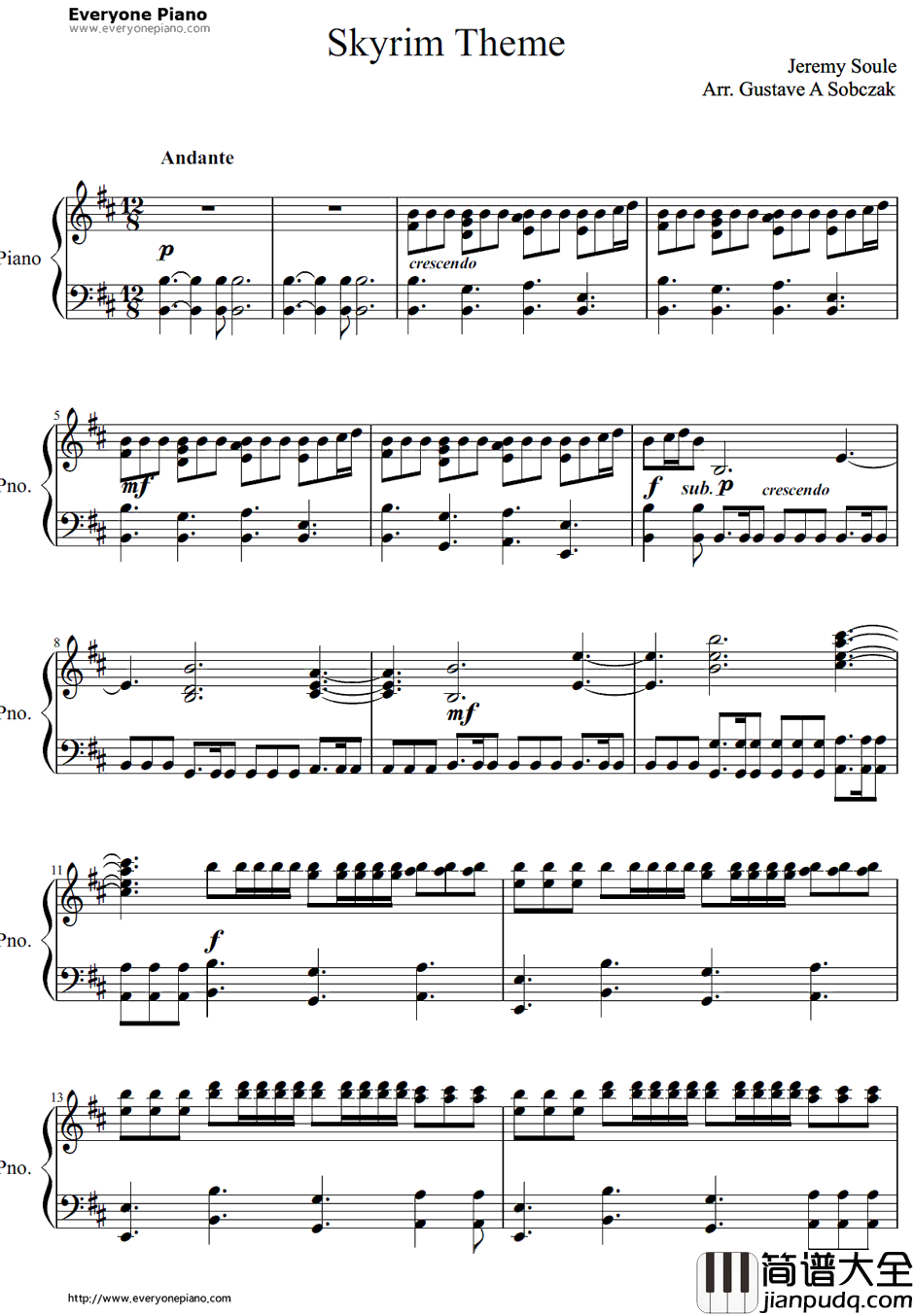 上古卷轴5:天际主题曲钢琴谱_Skyrim