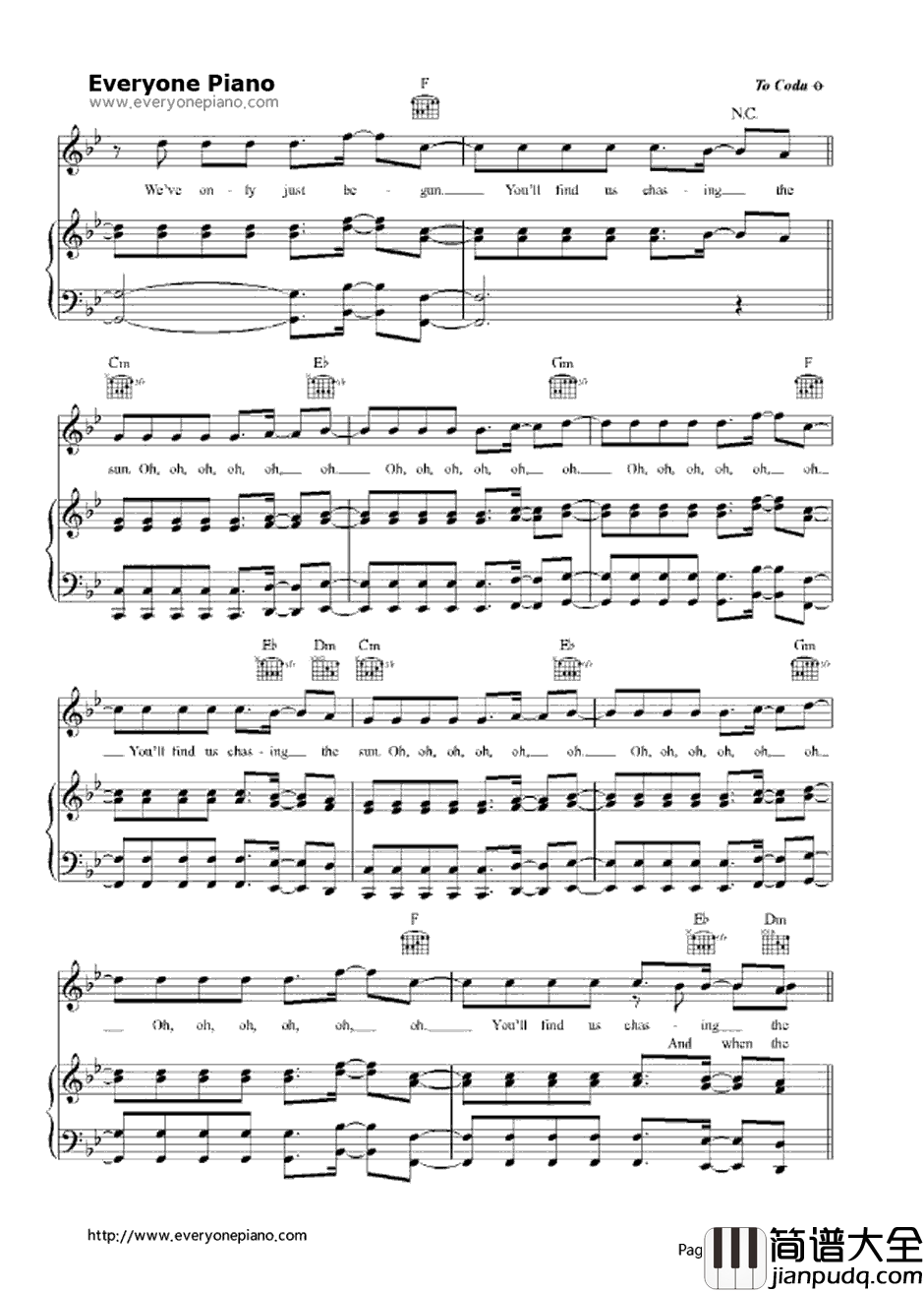 Chasing_the_Sun钢琴谱_TheWanted_冰川时代4主题曲