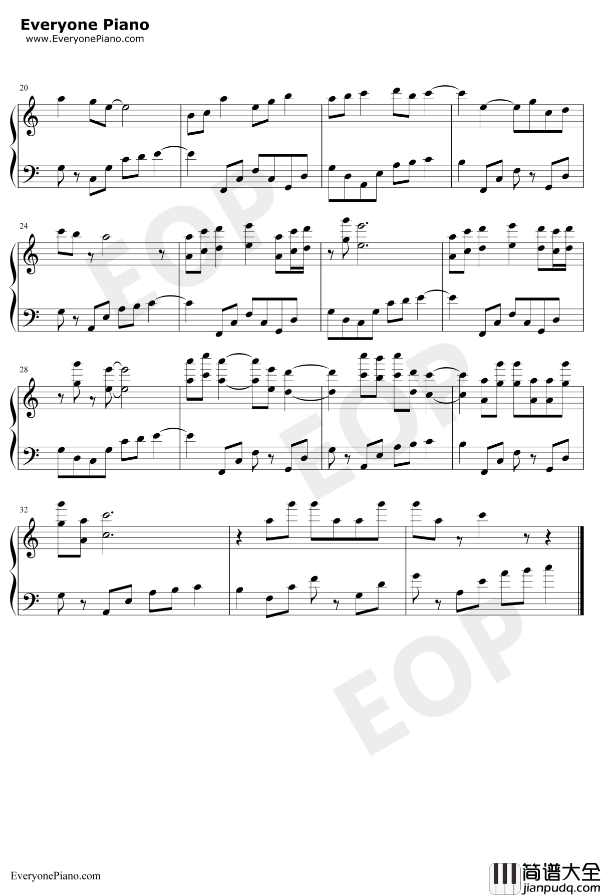 爱殇钢琴谱_小时_东宫插曲_初学者C调简易版