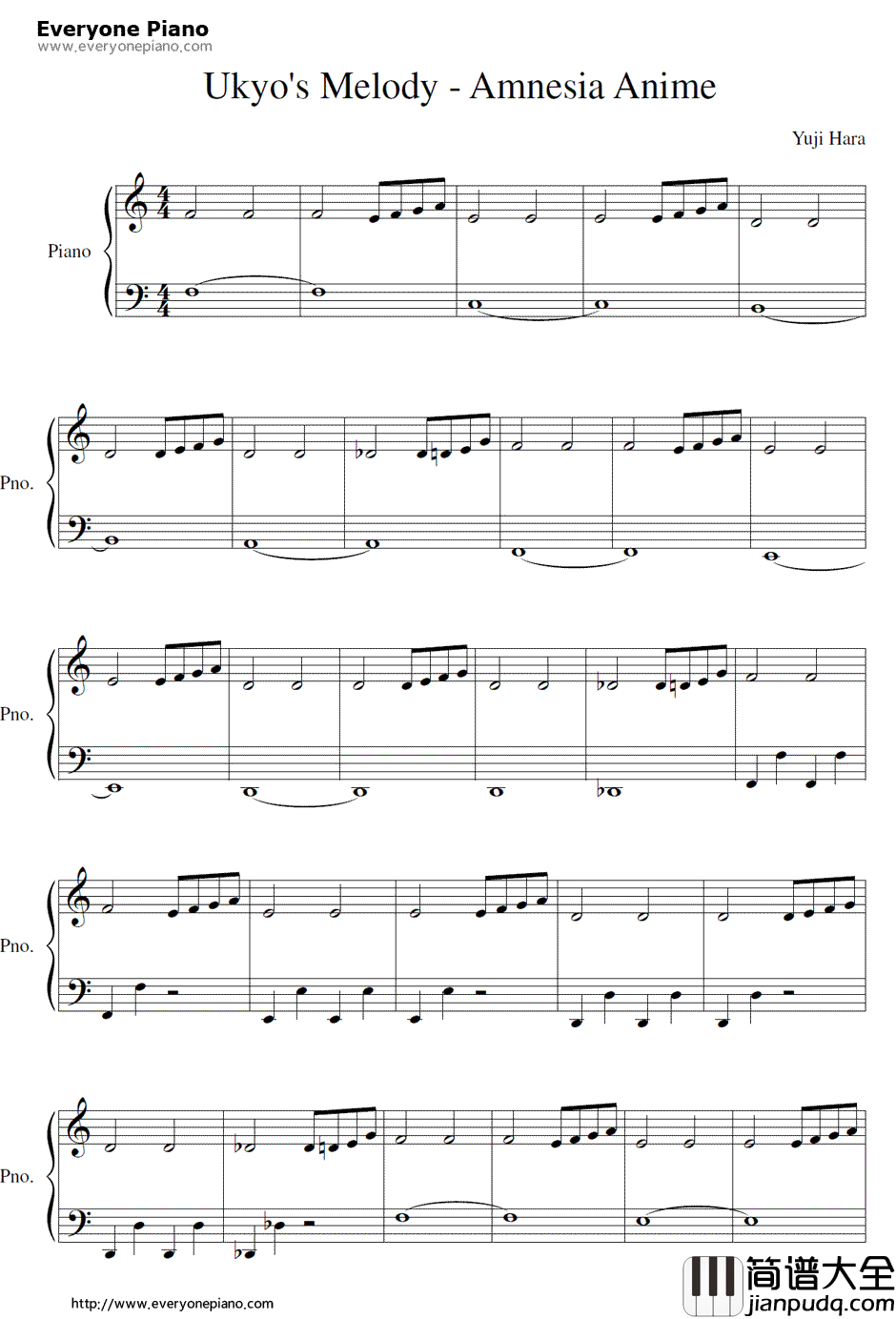 Ukyo's_Melody钢琴谱_Yuji_Hara
