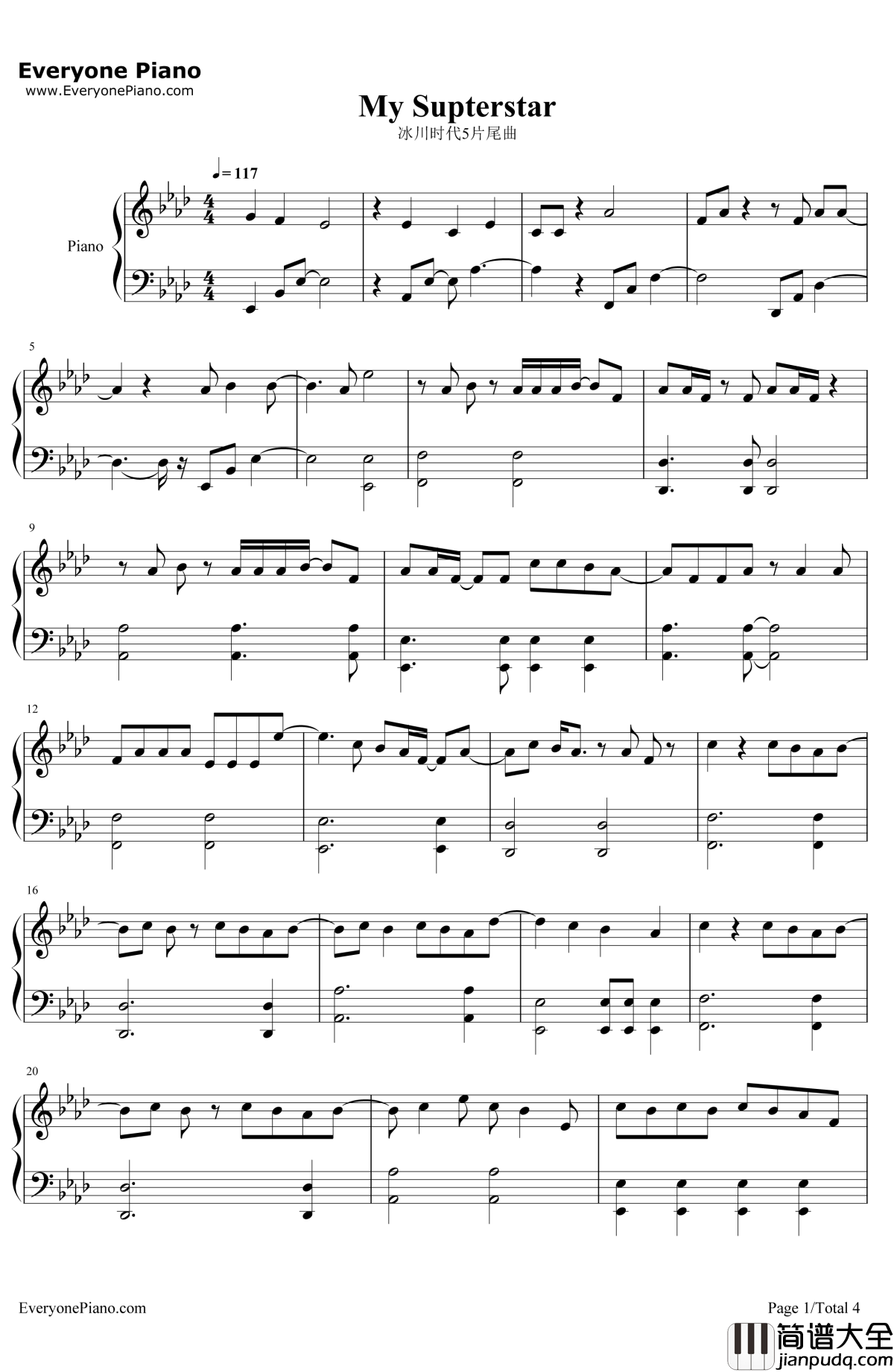 MySuperstar钢琴谱_JessieJ_冰川时代5片尾曲