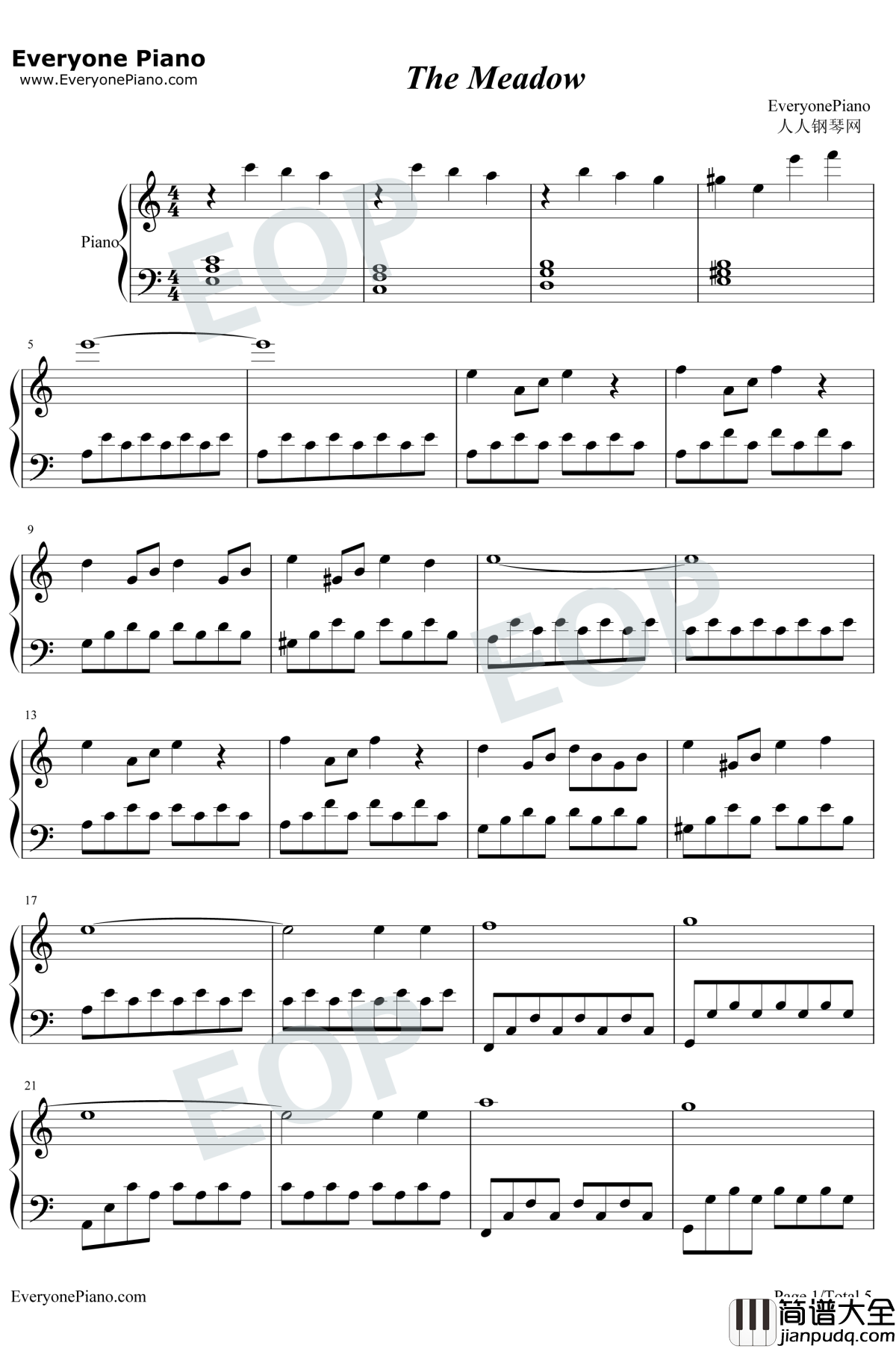 The_Meadow钢琴谱_Alexandre_Desplat