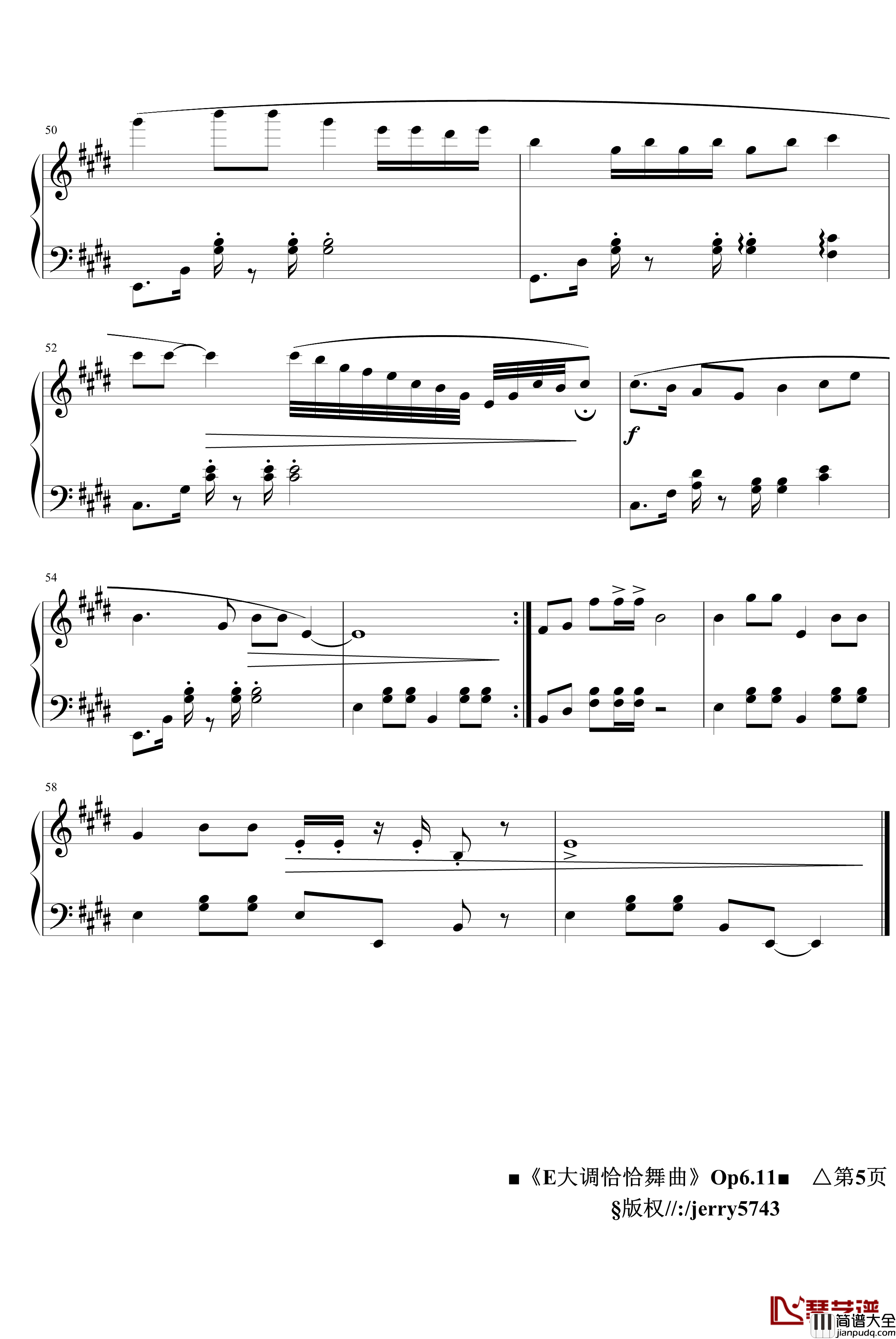 春清月钢琴谱_E大调恰恰舞曲_Op6.11_jerry5743
