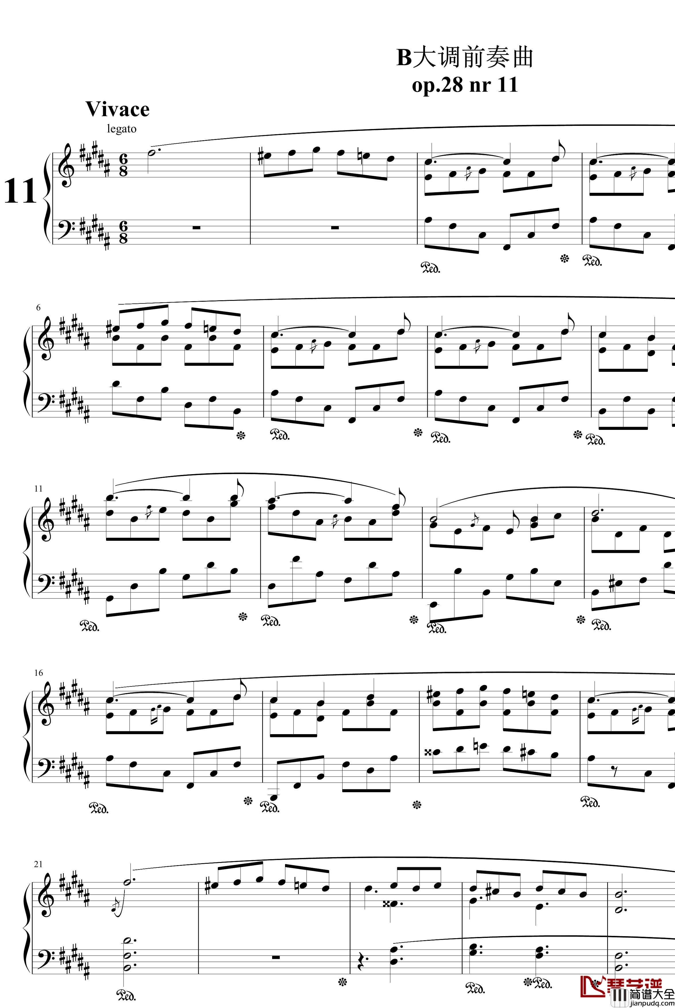 B大调前奏曲钢琴谱_肖邦_chopin
