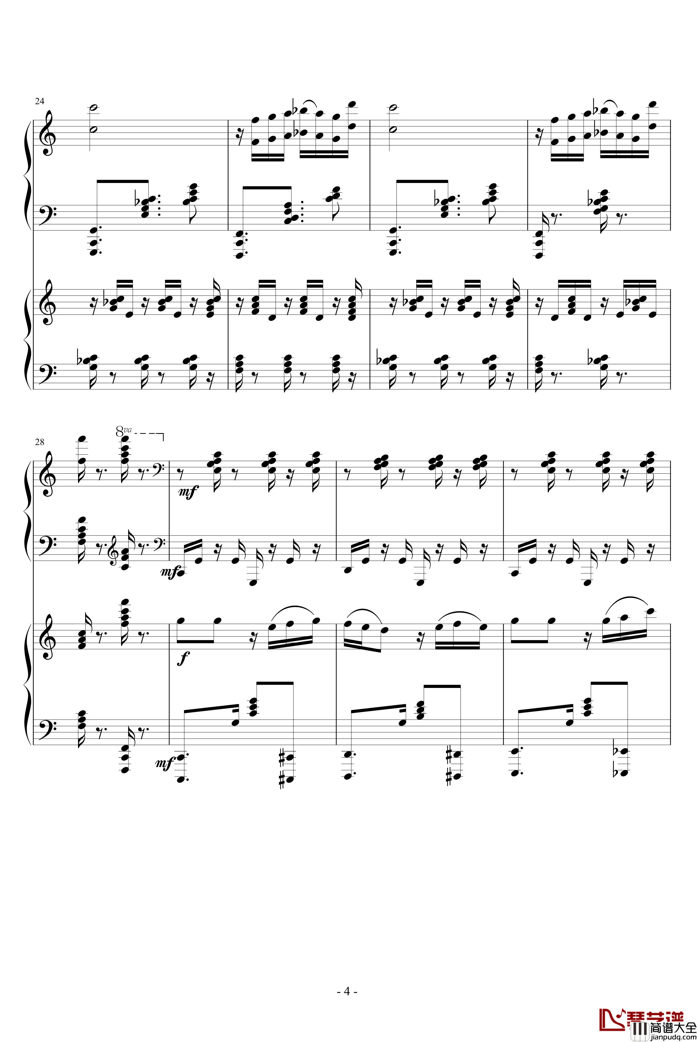 爵士双钢琴奏鸣曲第三乐章钢琴谱_米约
