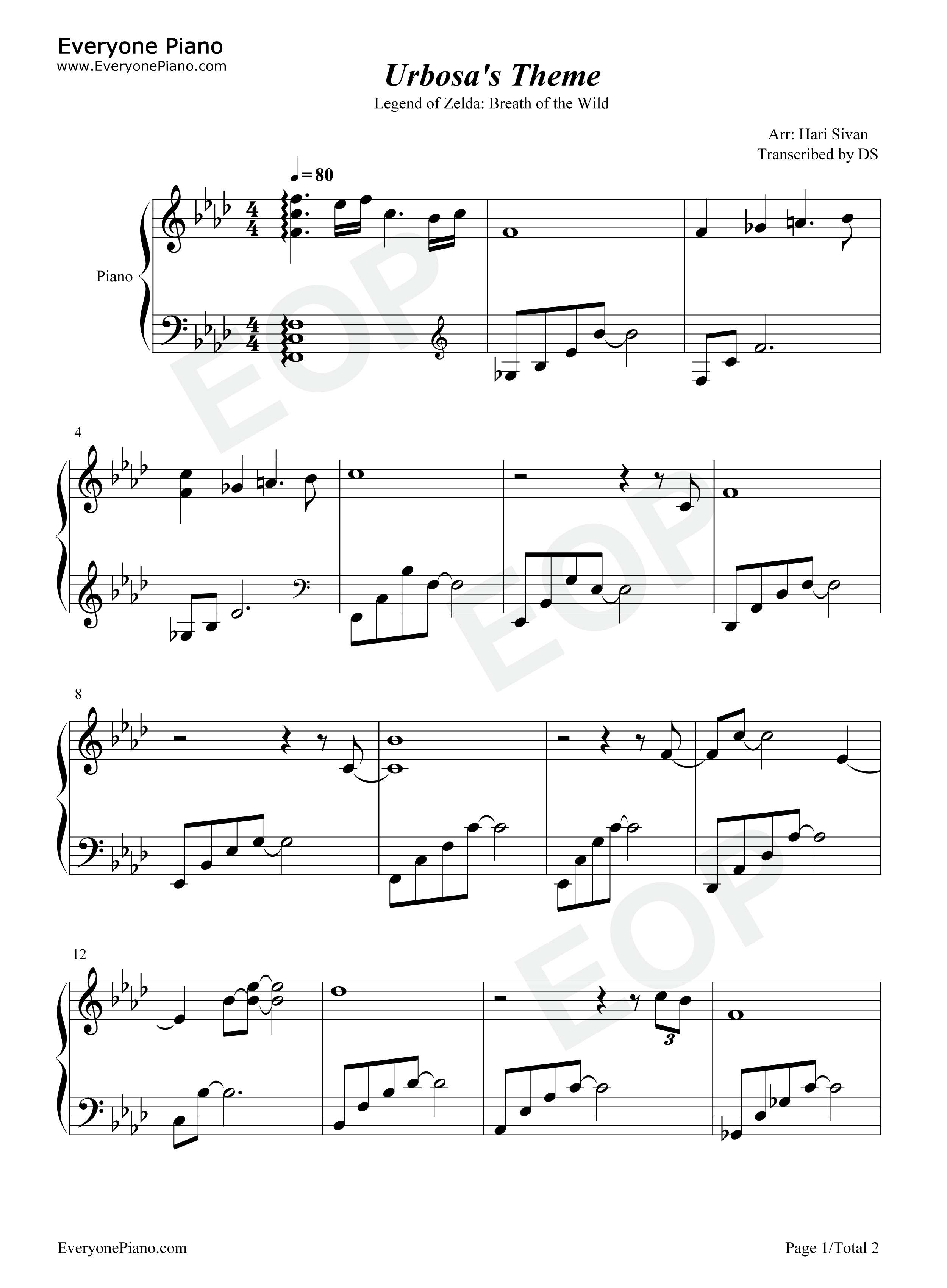 Urbosas_Theme钢琴谱_若井淑