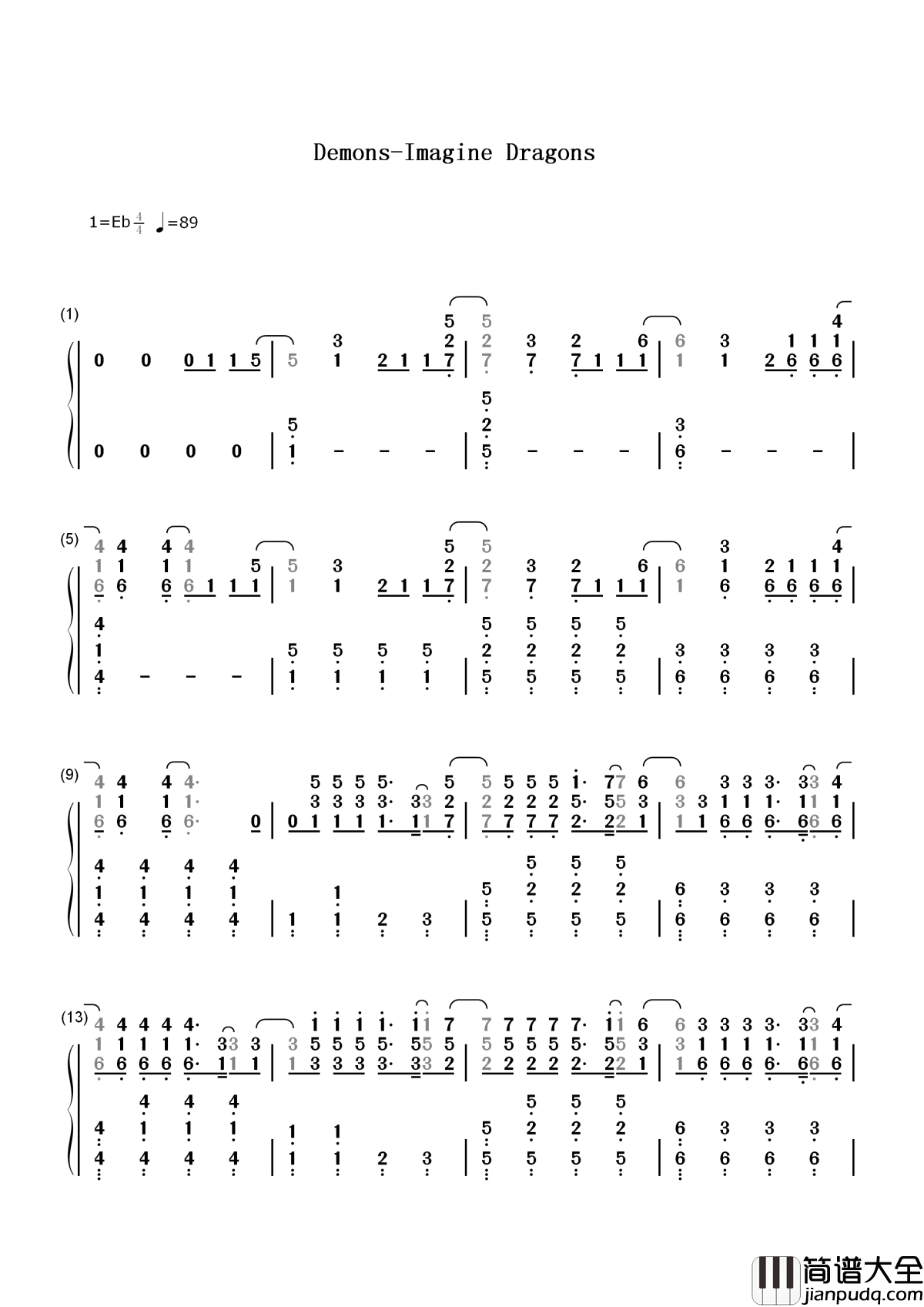 Demons简谱___Imagine_Dragons__九层妖塔主题曲,光明渐淡,所有的罪恶都蠢蠢欲动