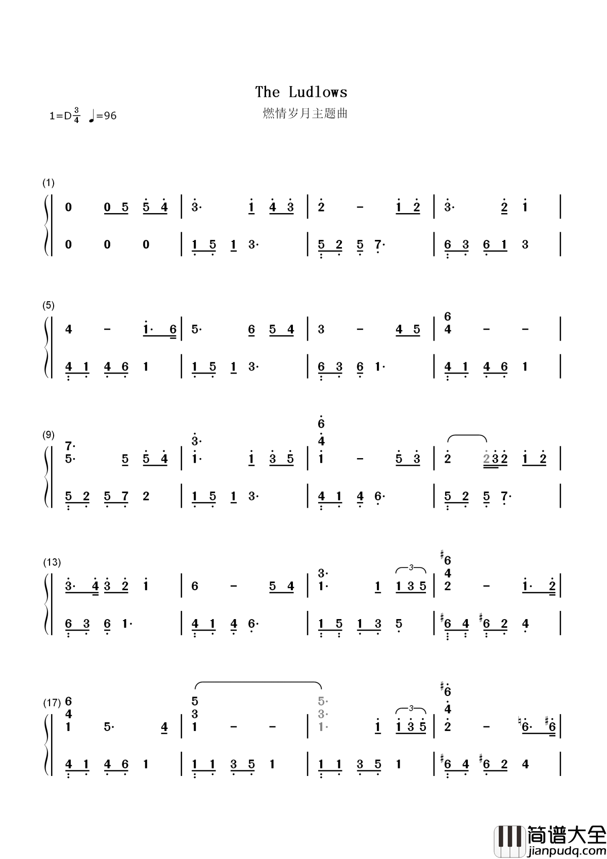 The_Ludlows简谱__燃情岁月插曲,让你一见钟情的背景音乐