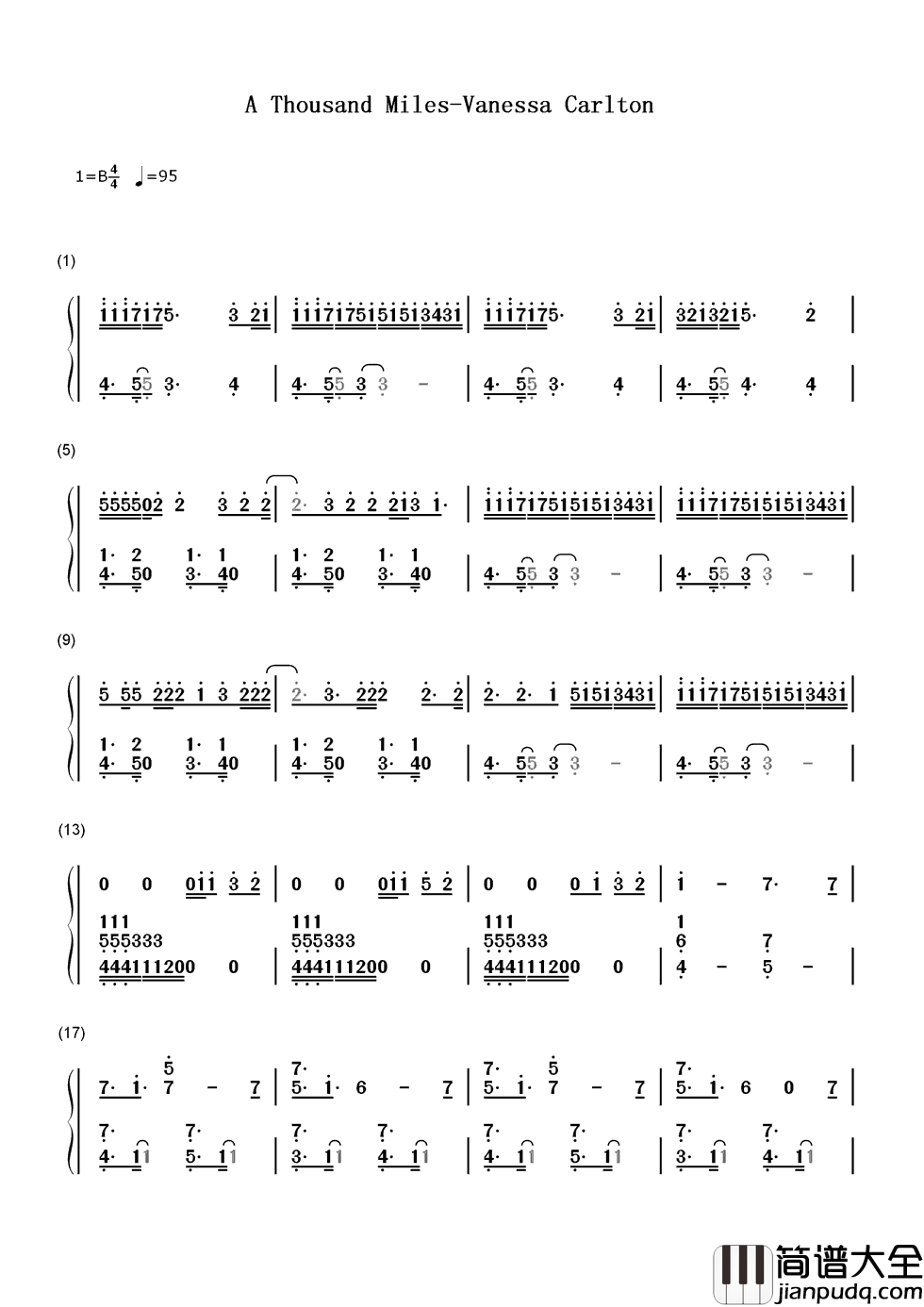 A_Thousand_Miles简谱__Vanessa_Carlton__这一生,千里迢迢,只为及时遇到你