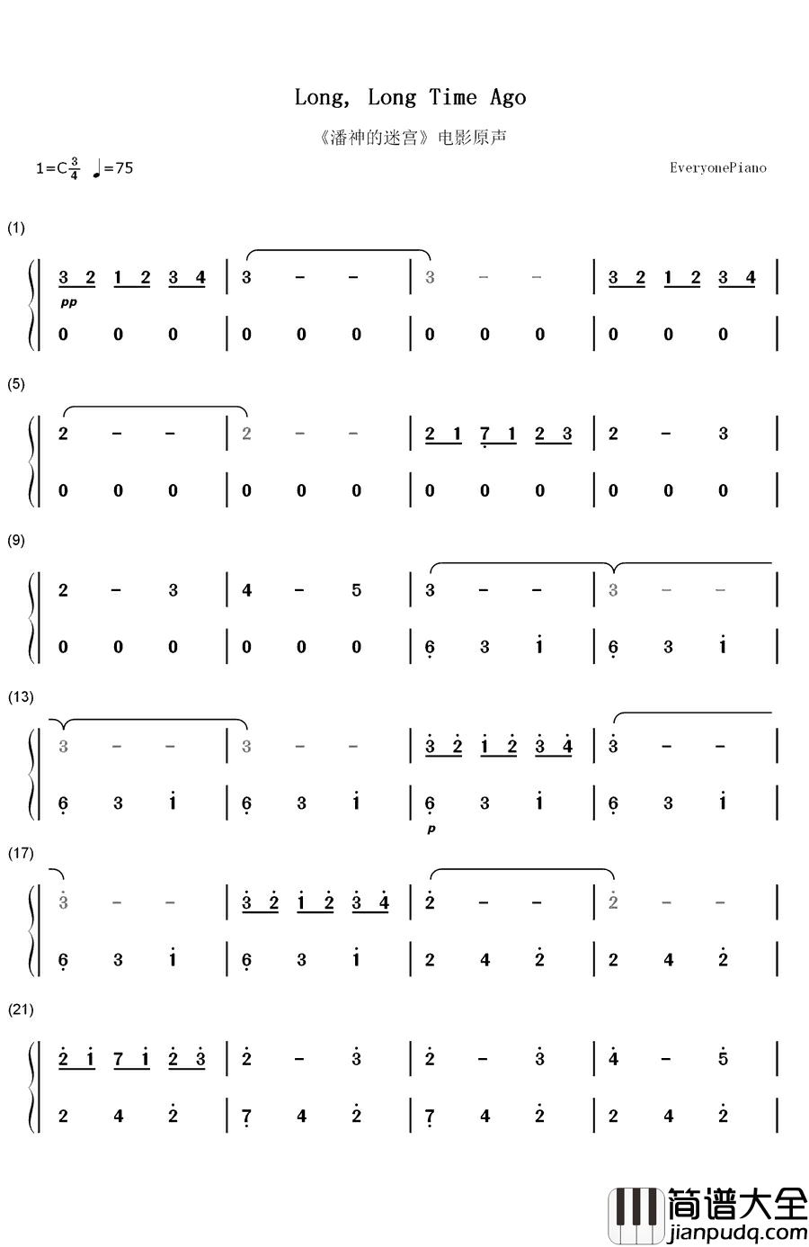 Long_Long_Time_Ago钢琴简谱_数字双手_Javier_Navarrete