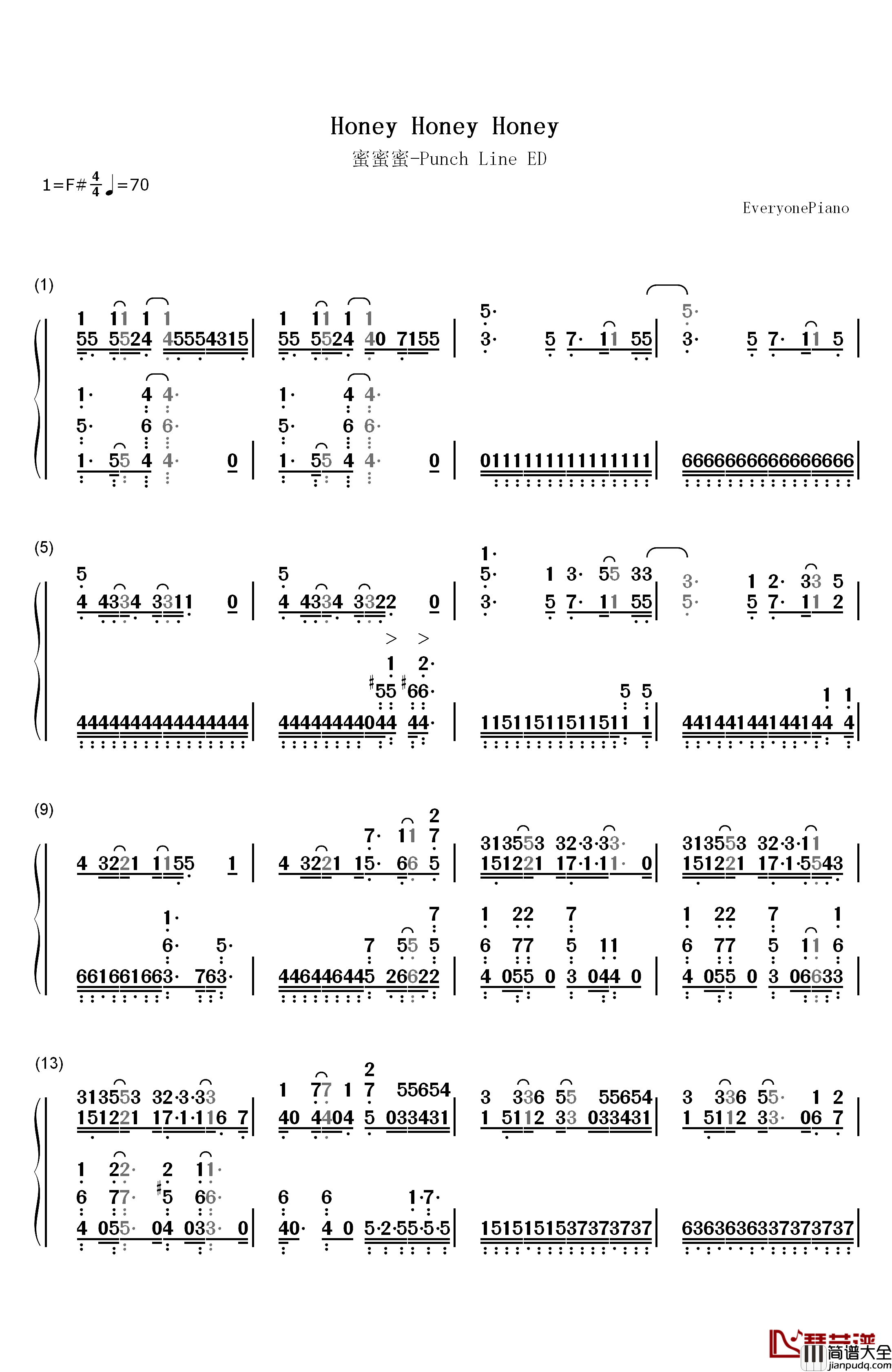 蜜蜜蜜钢琴简谱_数字双手_Ayumikurikamaki
