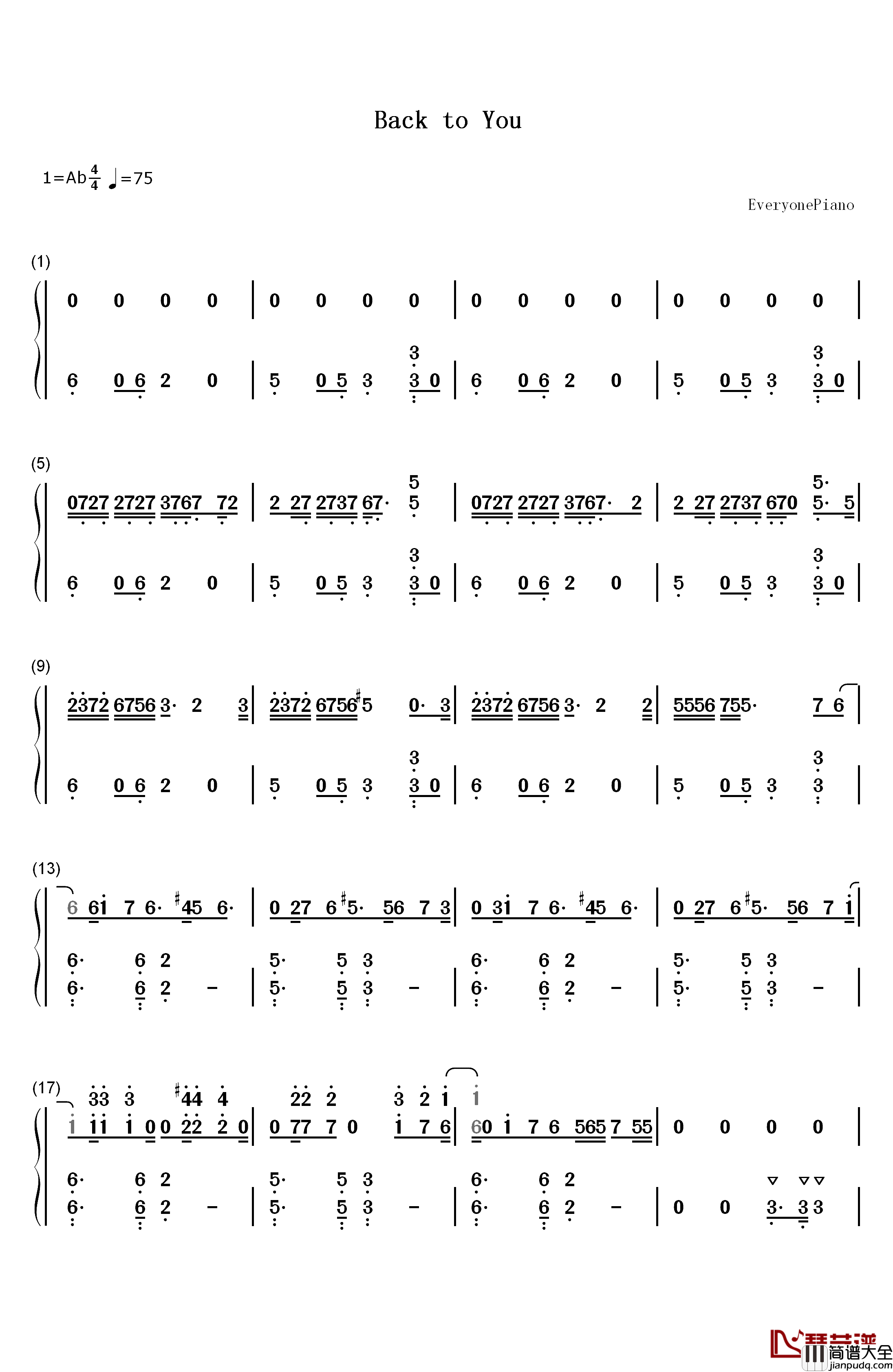 Back_to_You钢琴简谱_数字双手_Louis_Tomlinson