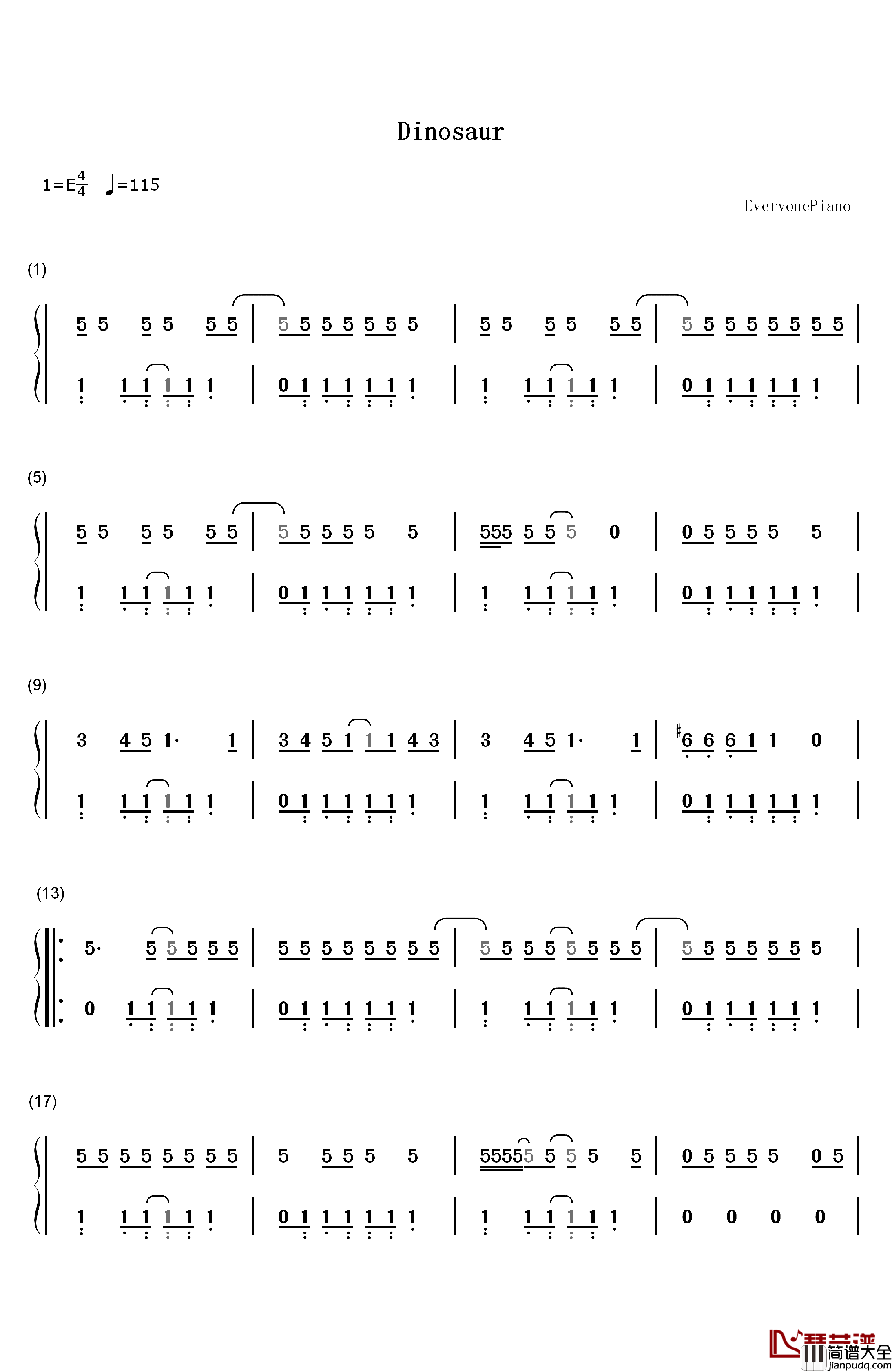 Dinosaur钢琴简谱_数字双手_Kesha