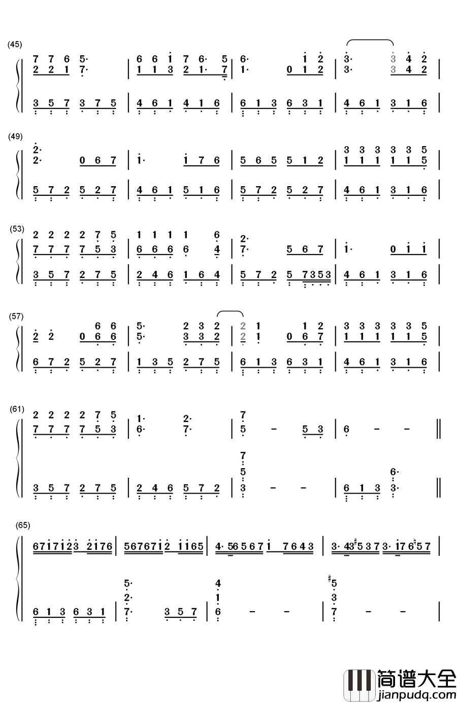 知心爱人钢琴简谱_数字双手_任静_付笛声