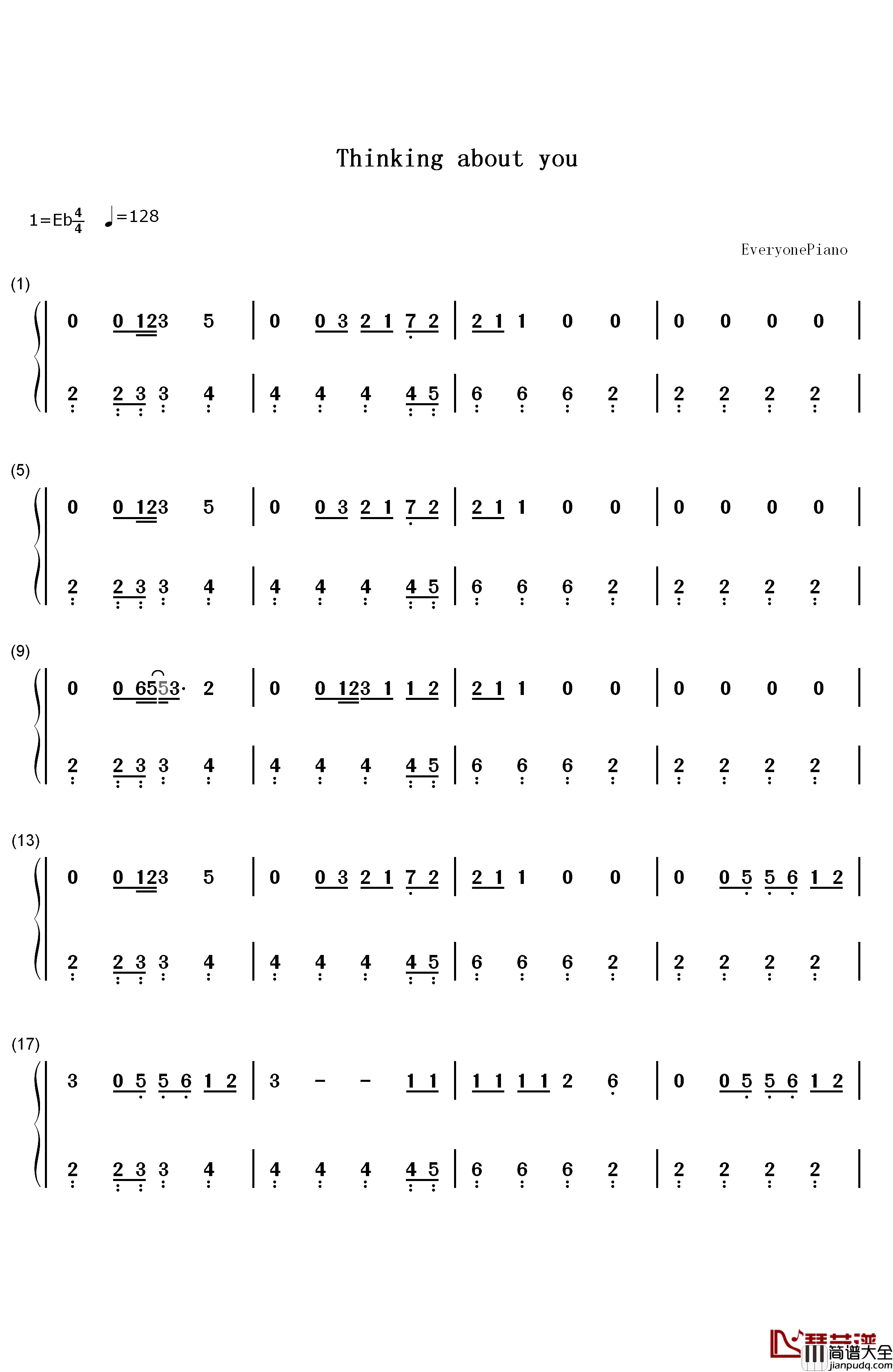 Thinking_About_You钢琴简谱_数字双手_Calvin_Harris