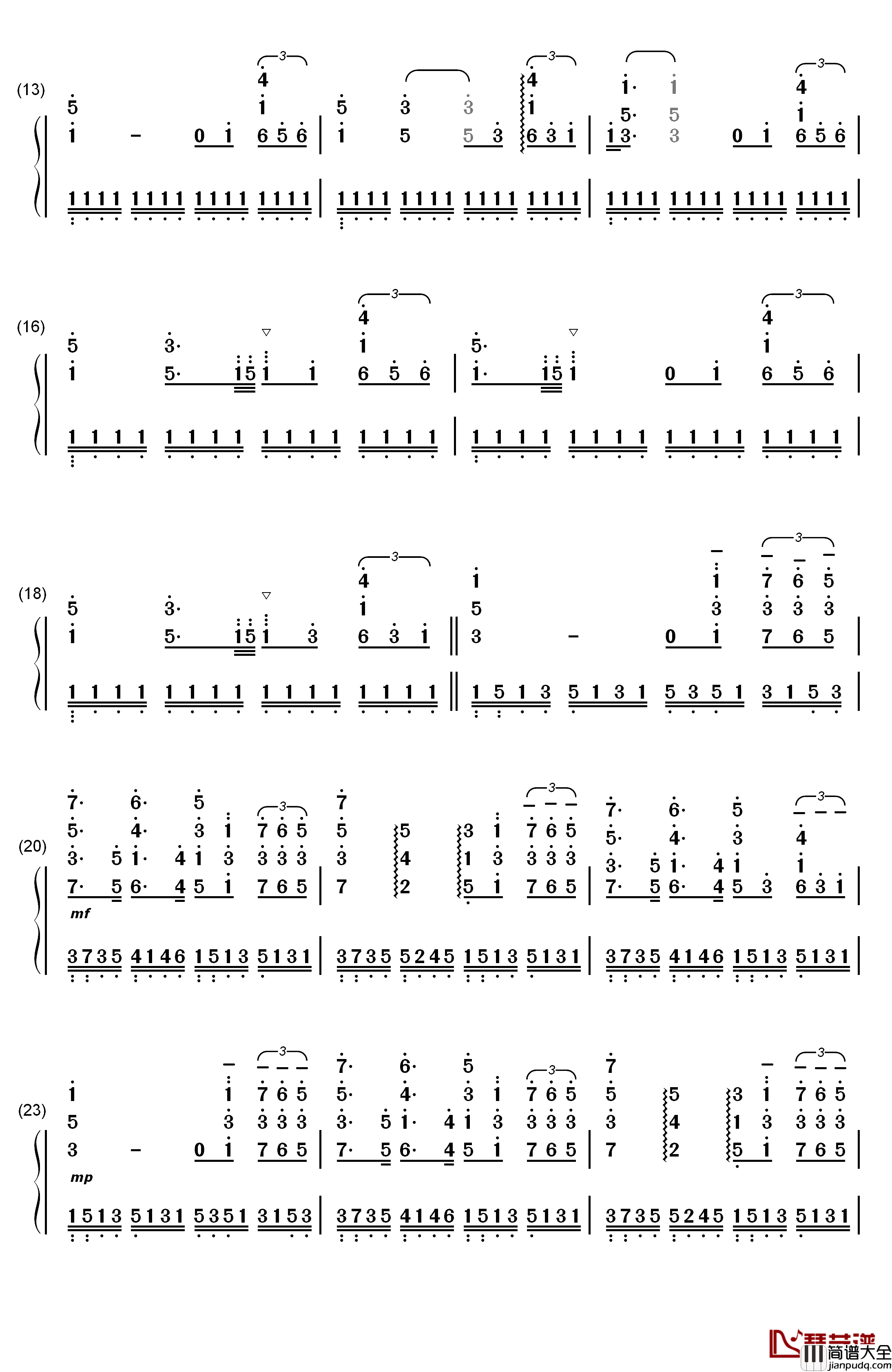 火的战车钢琴简谱_数字双手_Vangelis
