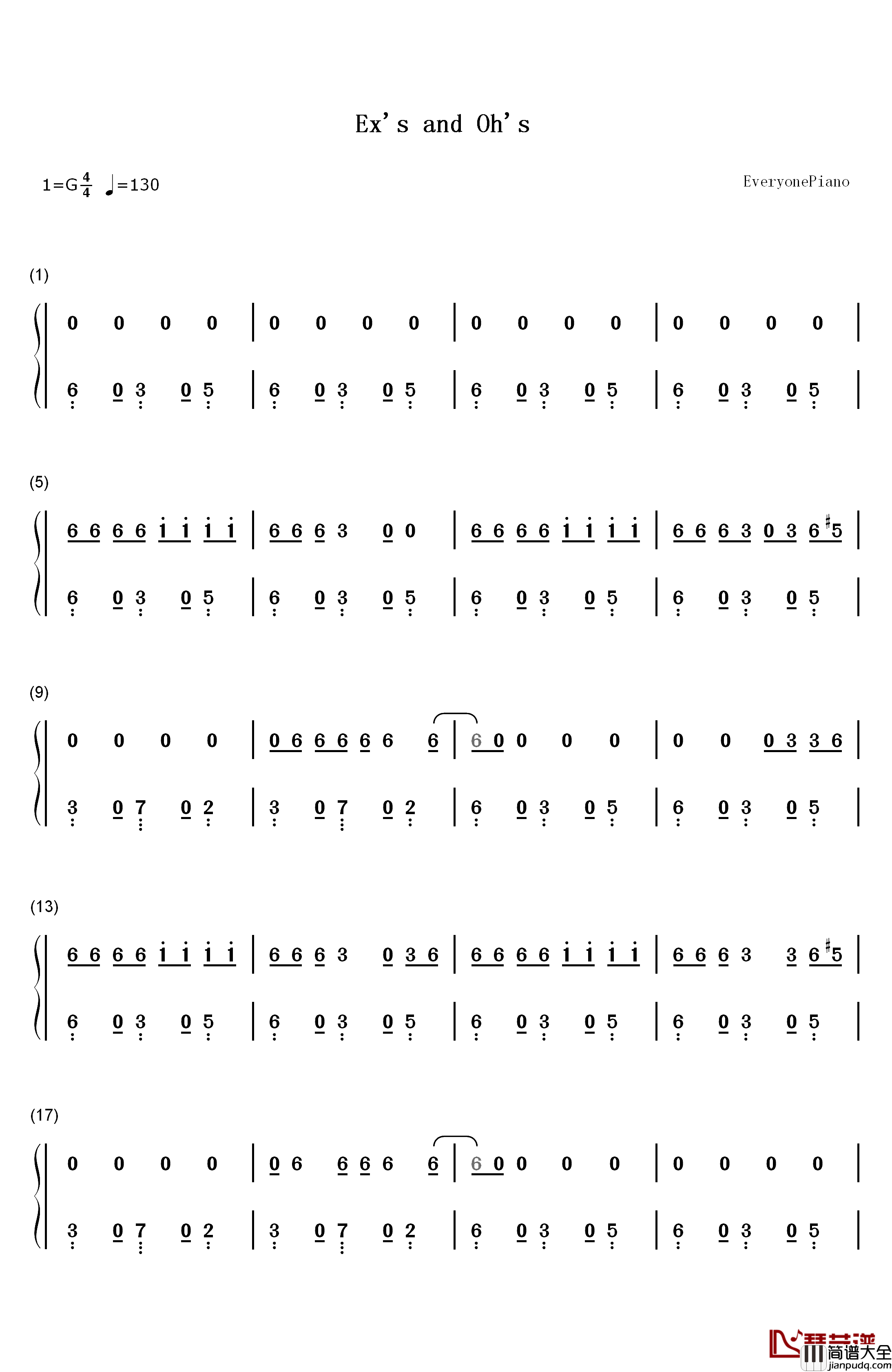 Ex's_&_Oh's钢琴简谱_数字双手_Elle_King