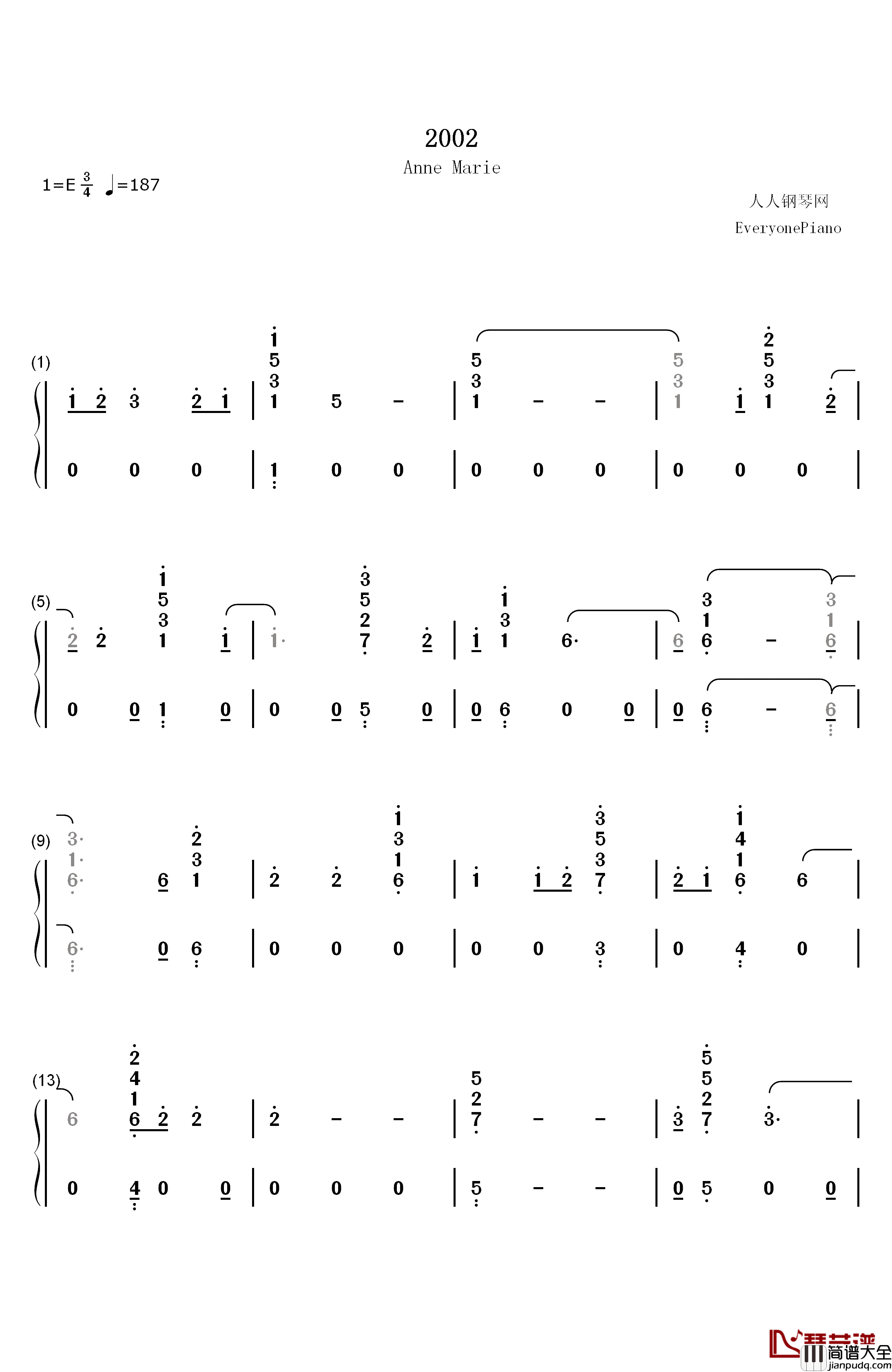 2002钢琴简谱_数字双手_Anne_Marie