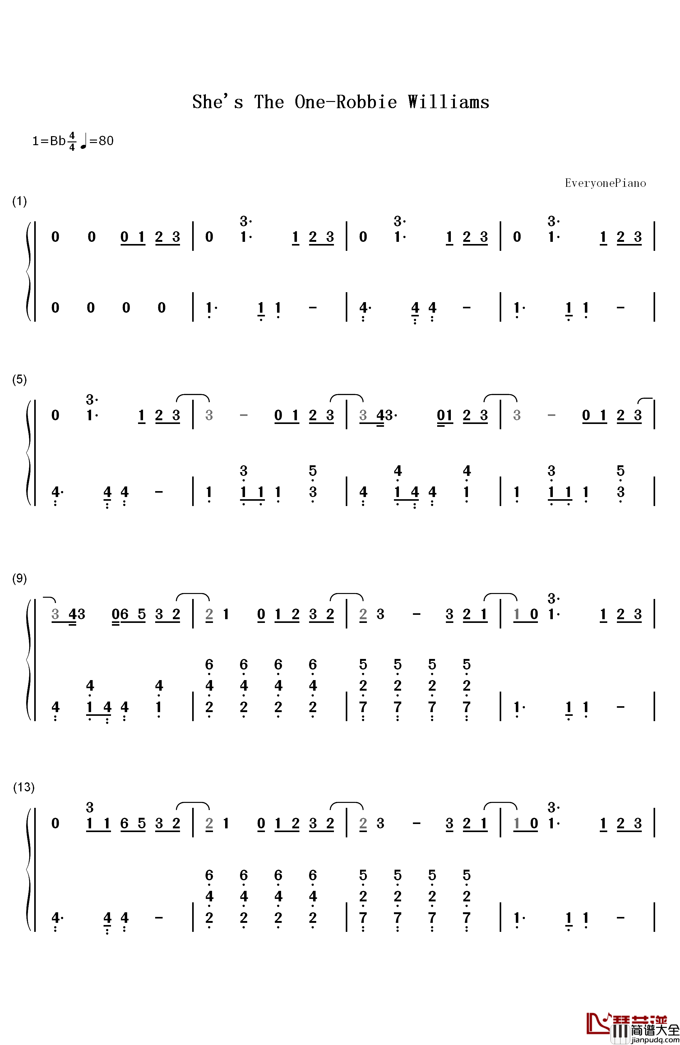 She's_the_One钢琴简谱_数字双手_Robbie_Williams