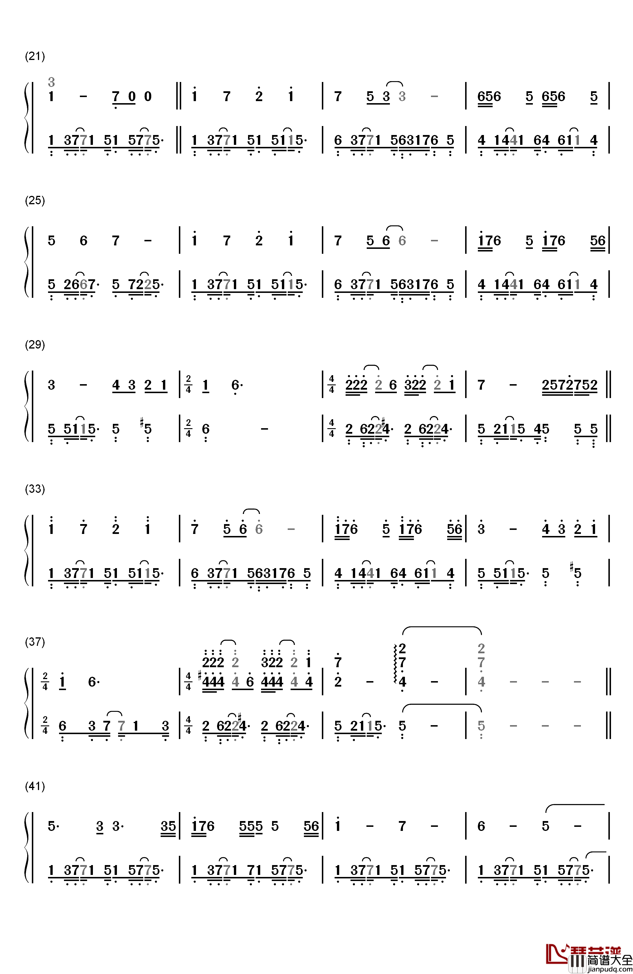 等我遇见你钢琴简谱_数字双手_李健