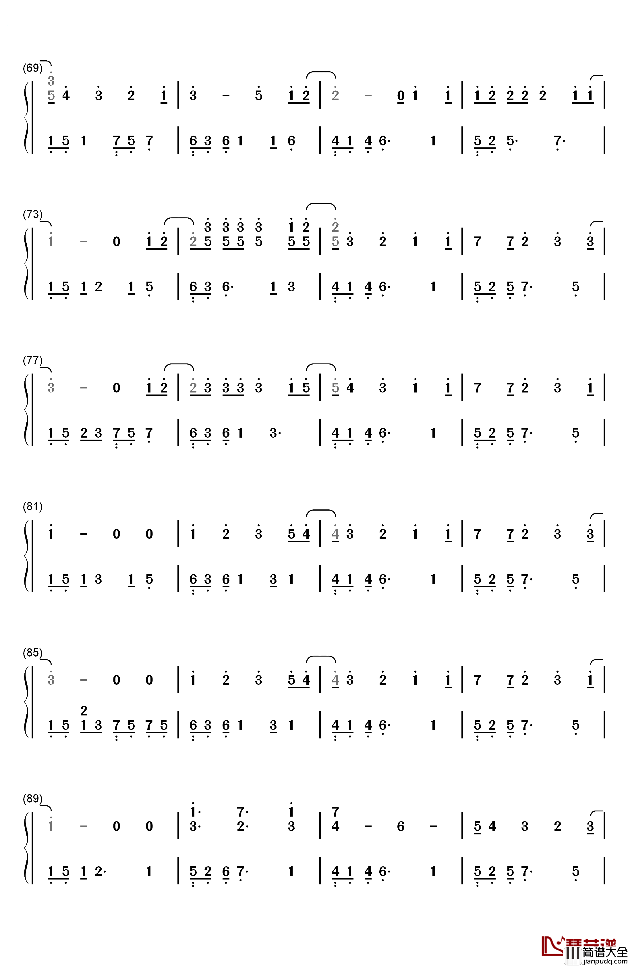 为了你钢琴简谱_数字双手_EXO